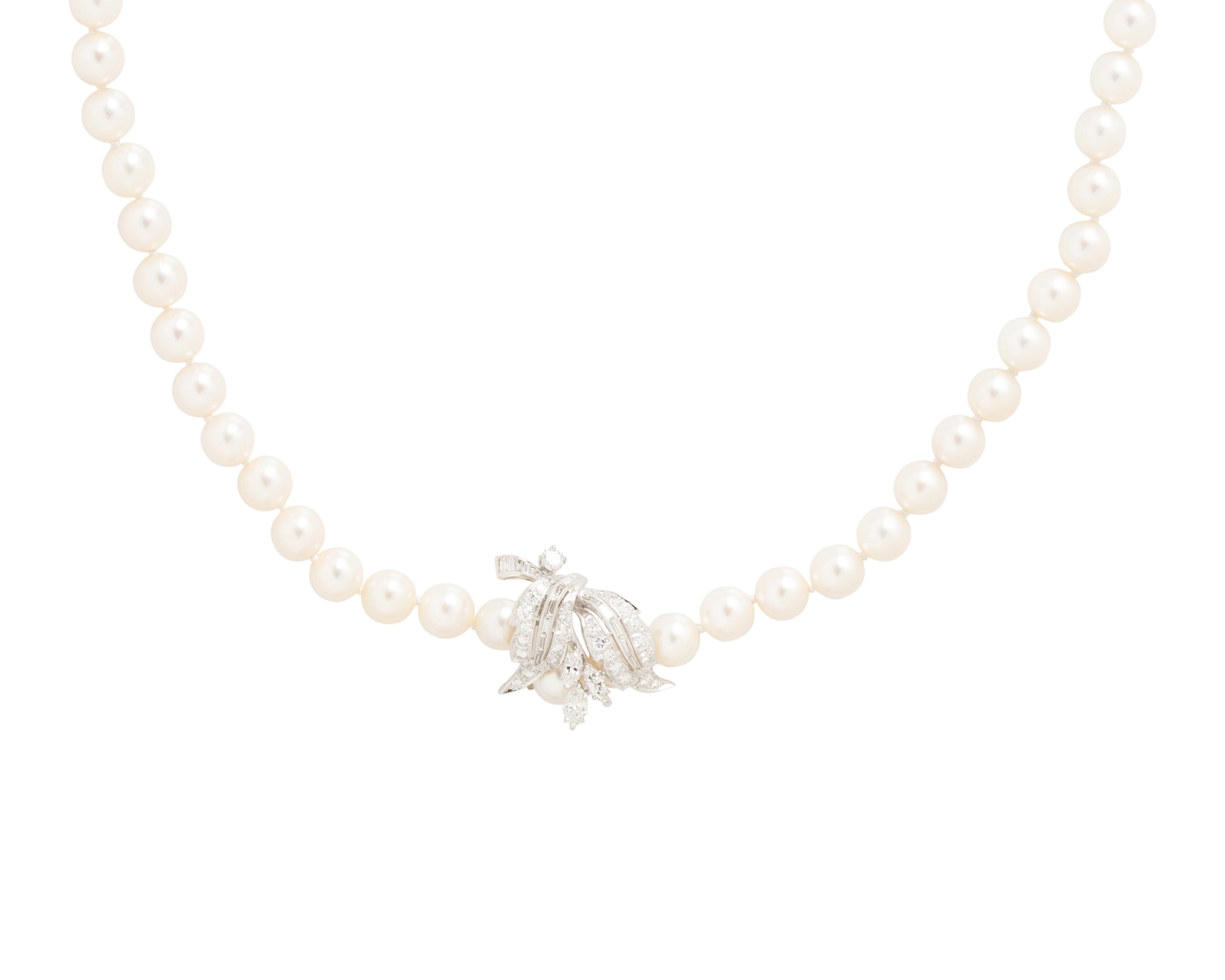 CULTURED PEARL AND DIAMOND NECKLACE