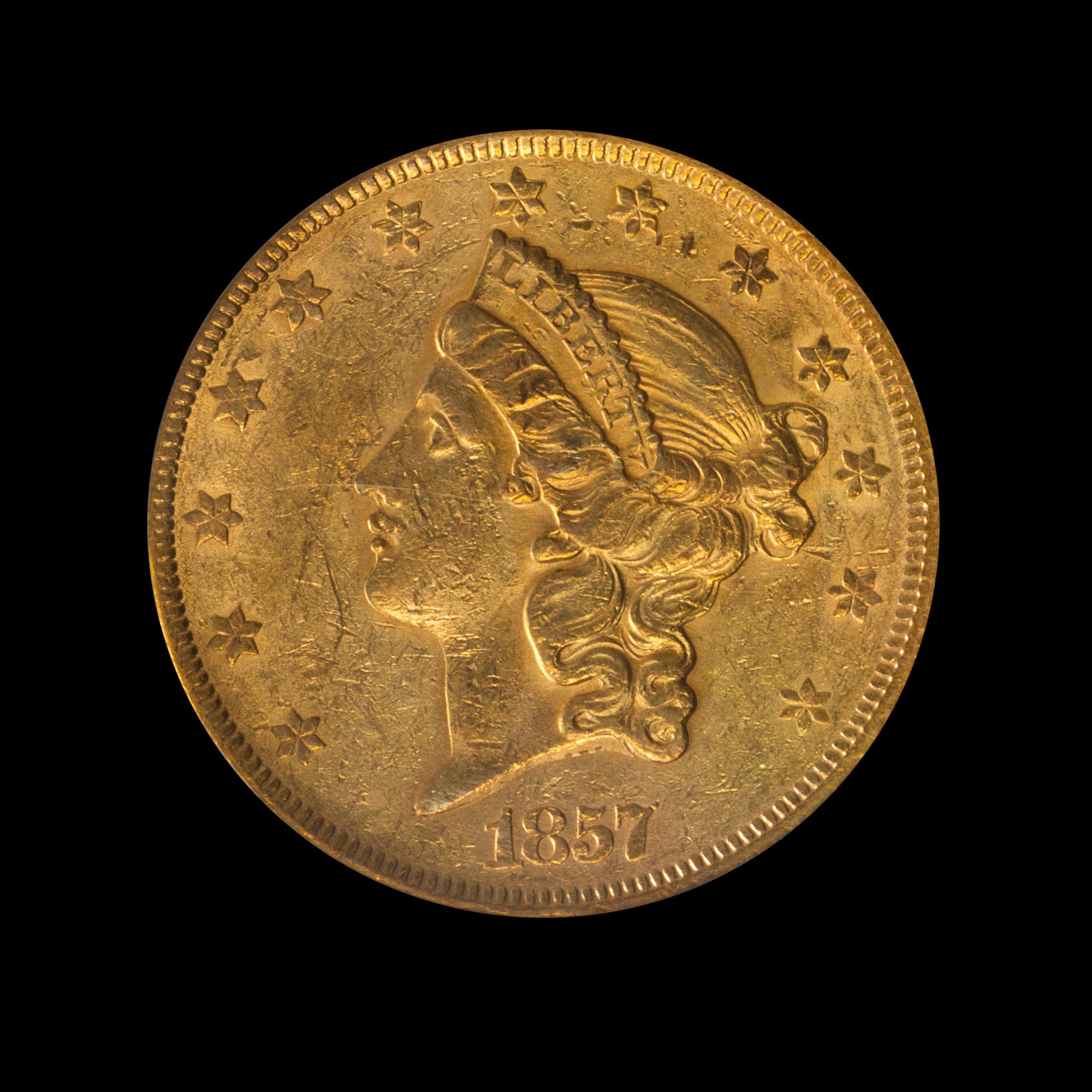 A United States 1857 Liberty Head $20 Gold Coin