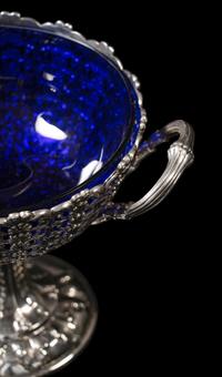 A Victorian Silver Compote with Cobalt Glass Liner