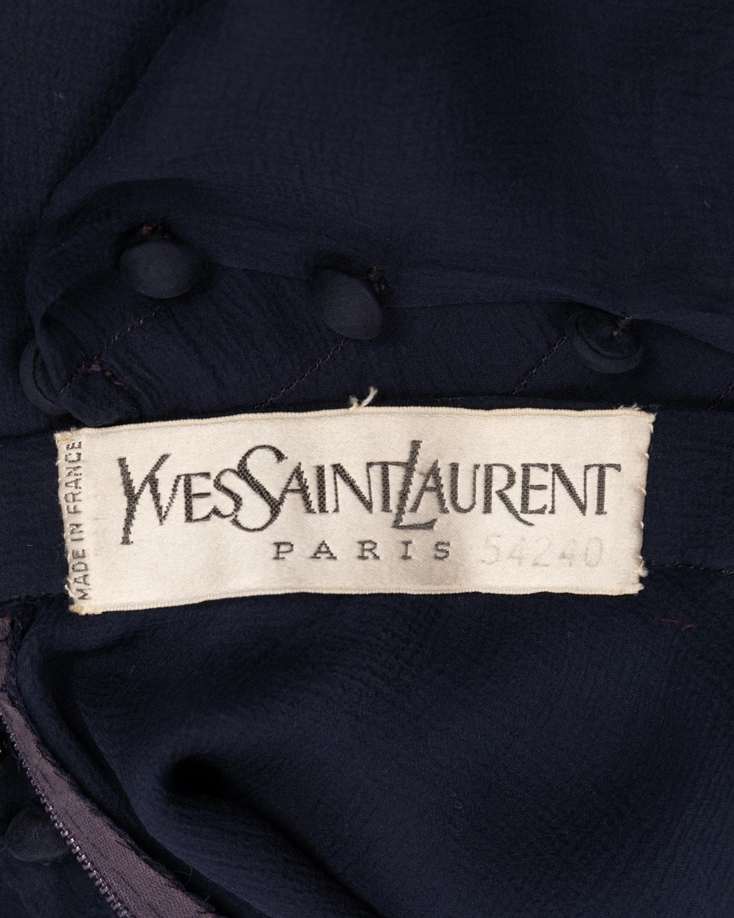 Yves Saint Laurent Haute Couture Navy Chiffon Dress with Scarf, 1970s