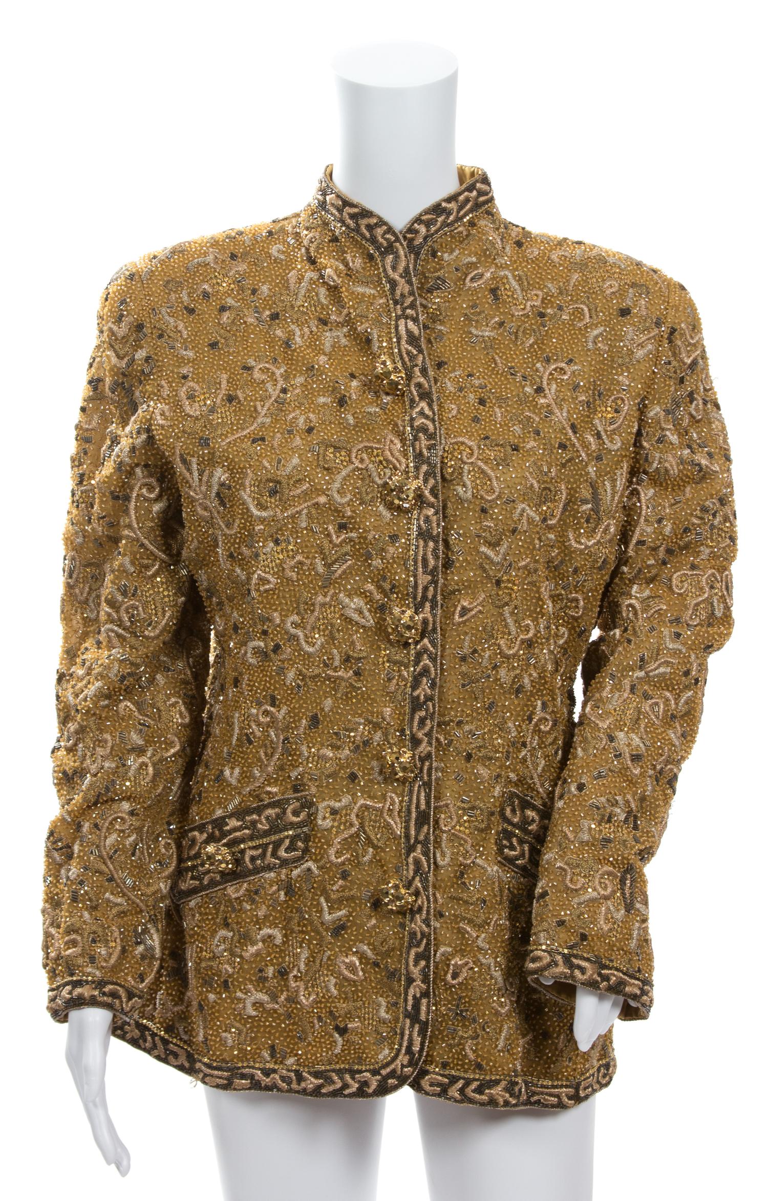 An Oscar de la Renta Gold Beaded Evening Jacket, Size 10.