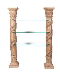 A Composite and Glass Shelving Unit Height 75 1/4 x width 56 x depth 12 inches. — SECOND HALF 20TH CENTURY