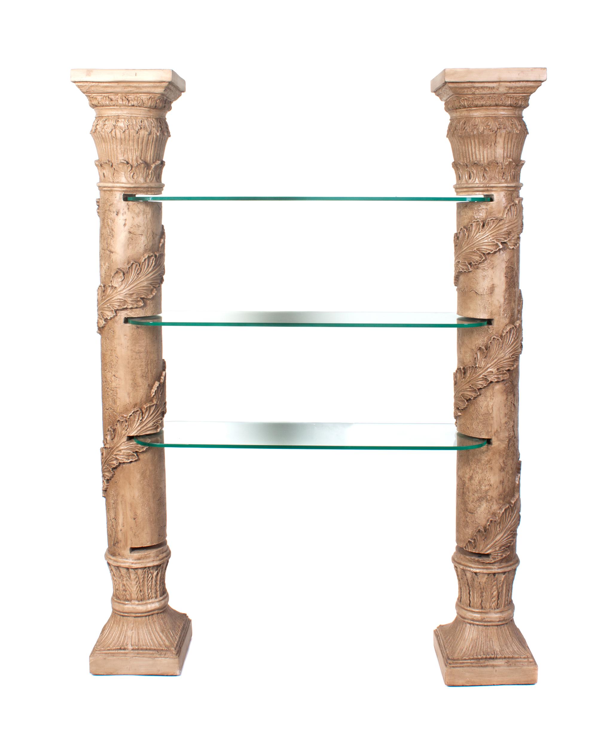 A Composite and Glass Shelving Unit Height 75 1/4 x width 56 x depth 12 inches. — SECOND HALF 20TH CENTURY