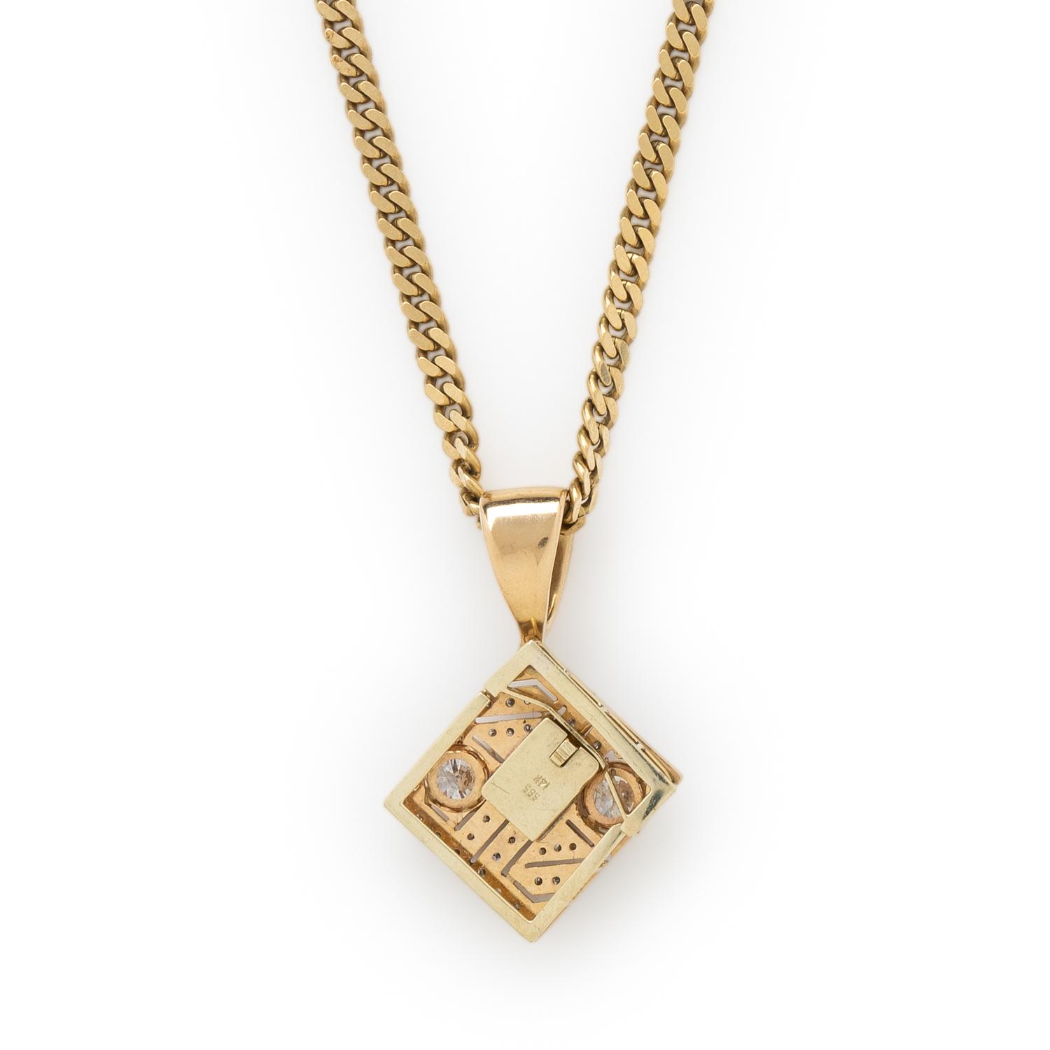 DIAMOND, RUBY, AND YELLOW GOLD PENDANT NECKLACE