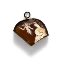 A Roman Glass Cameo Fragment with the Gods Venus and Eros