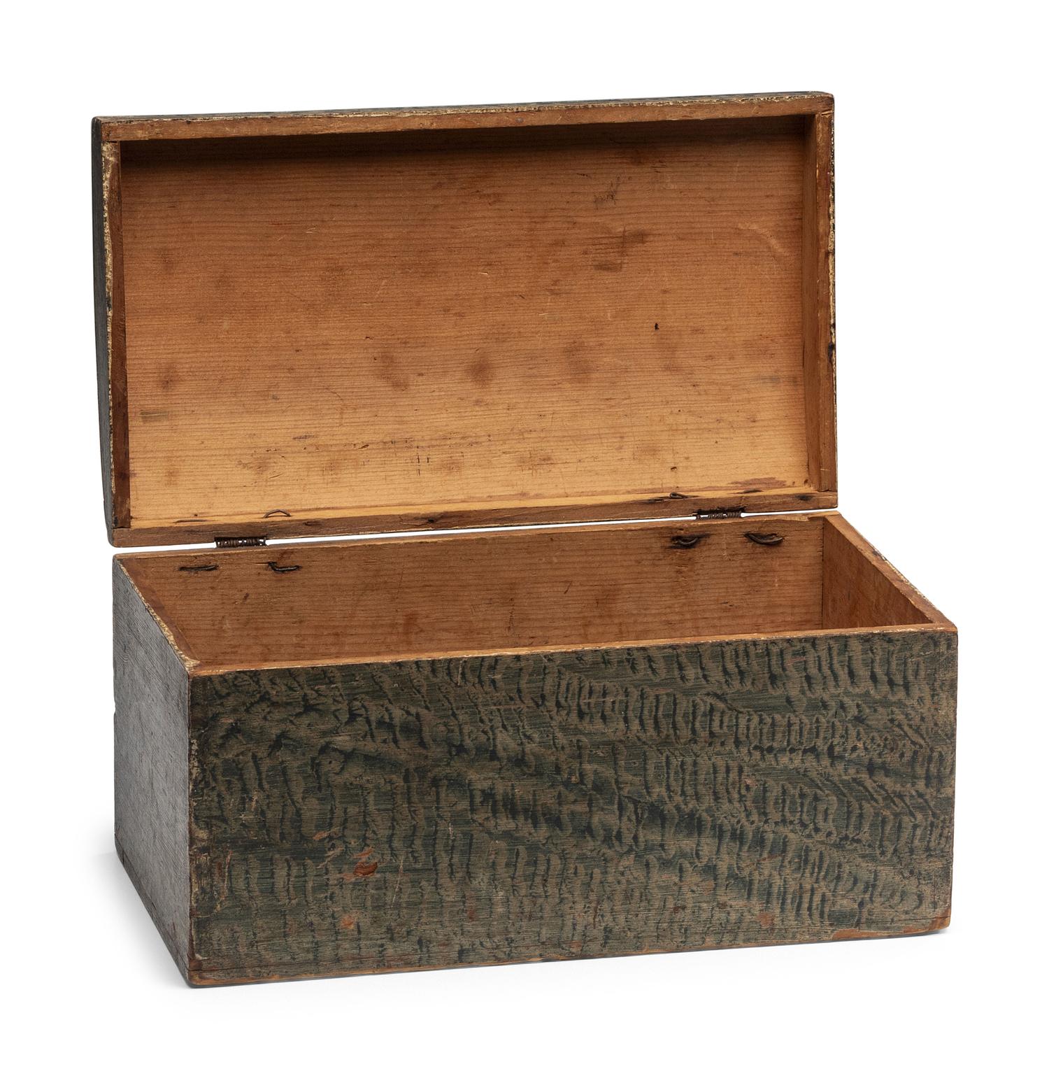A Country Federal Blue Sponge Painted Pine Dome Top Box, 19th Century