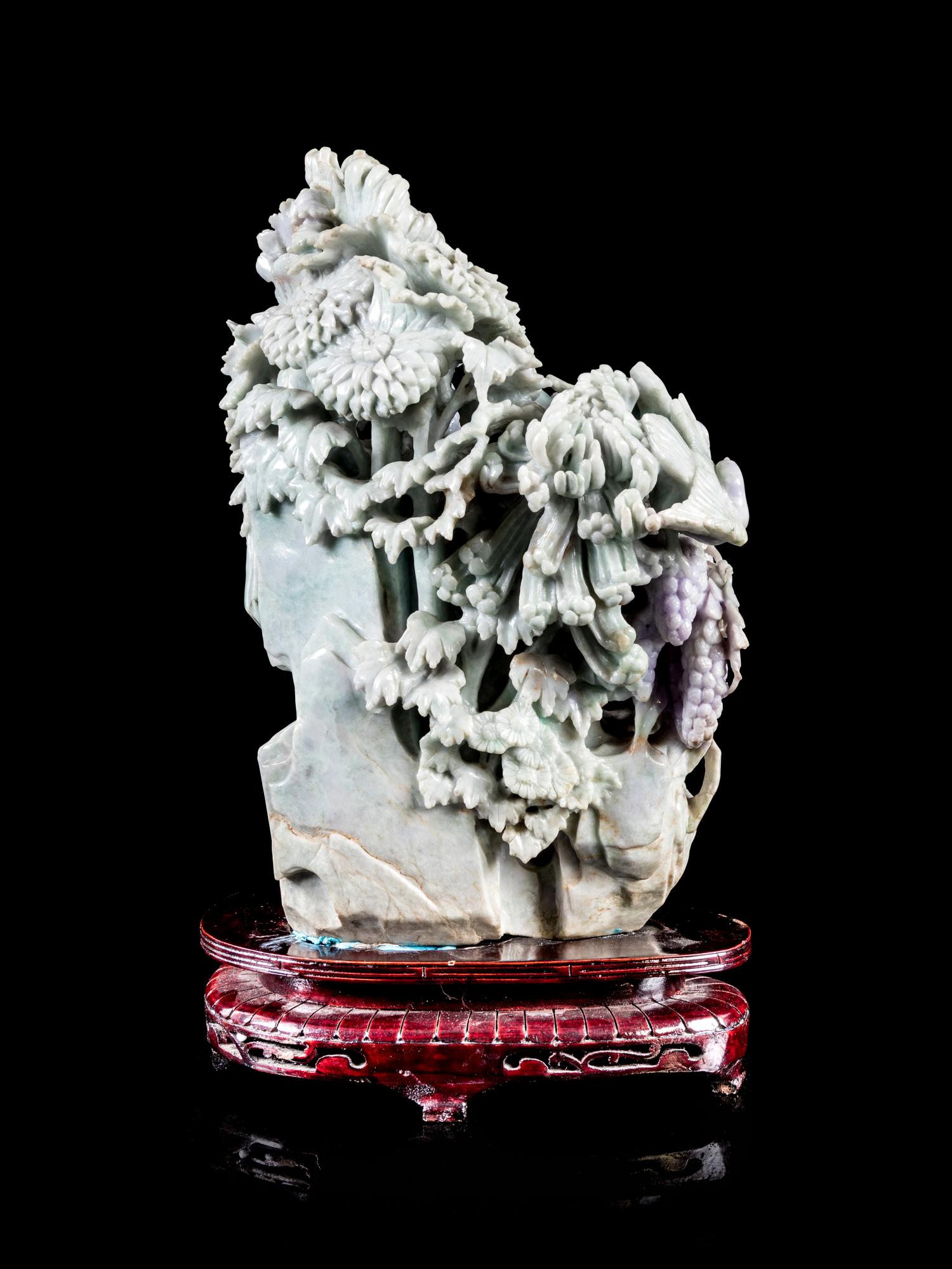 A Large Chinese Lavender and Pale Celadon Jadeite Figural Group