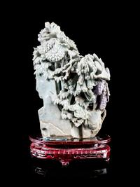 A Large Chinese Lavender and Pale Celadon Jadeite Figural Group