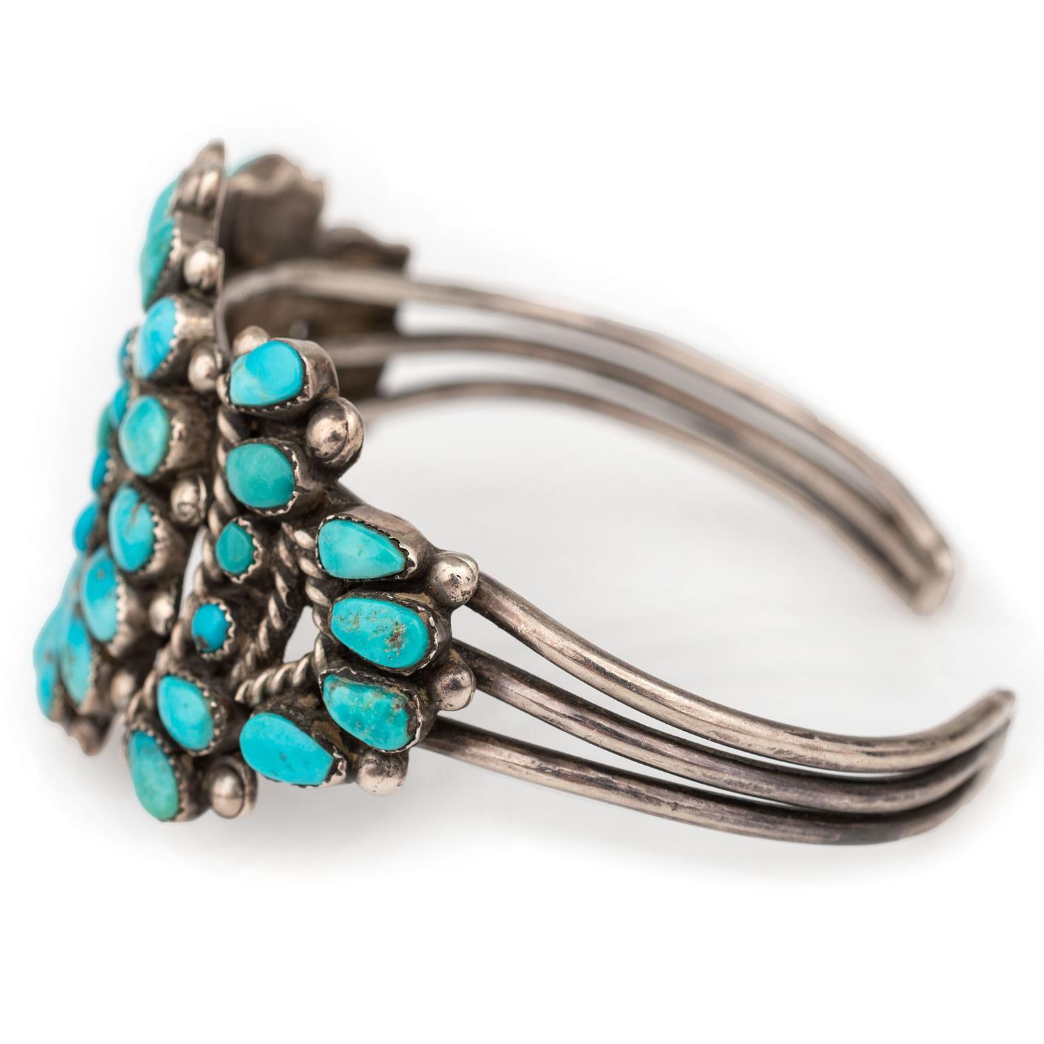 Zuni Silver and Turquoise Cluster Cuff Bracelet