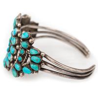 Zuni Silver and Turquoise Cluster Cuff Bracelet