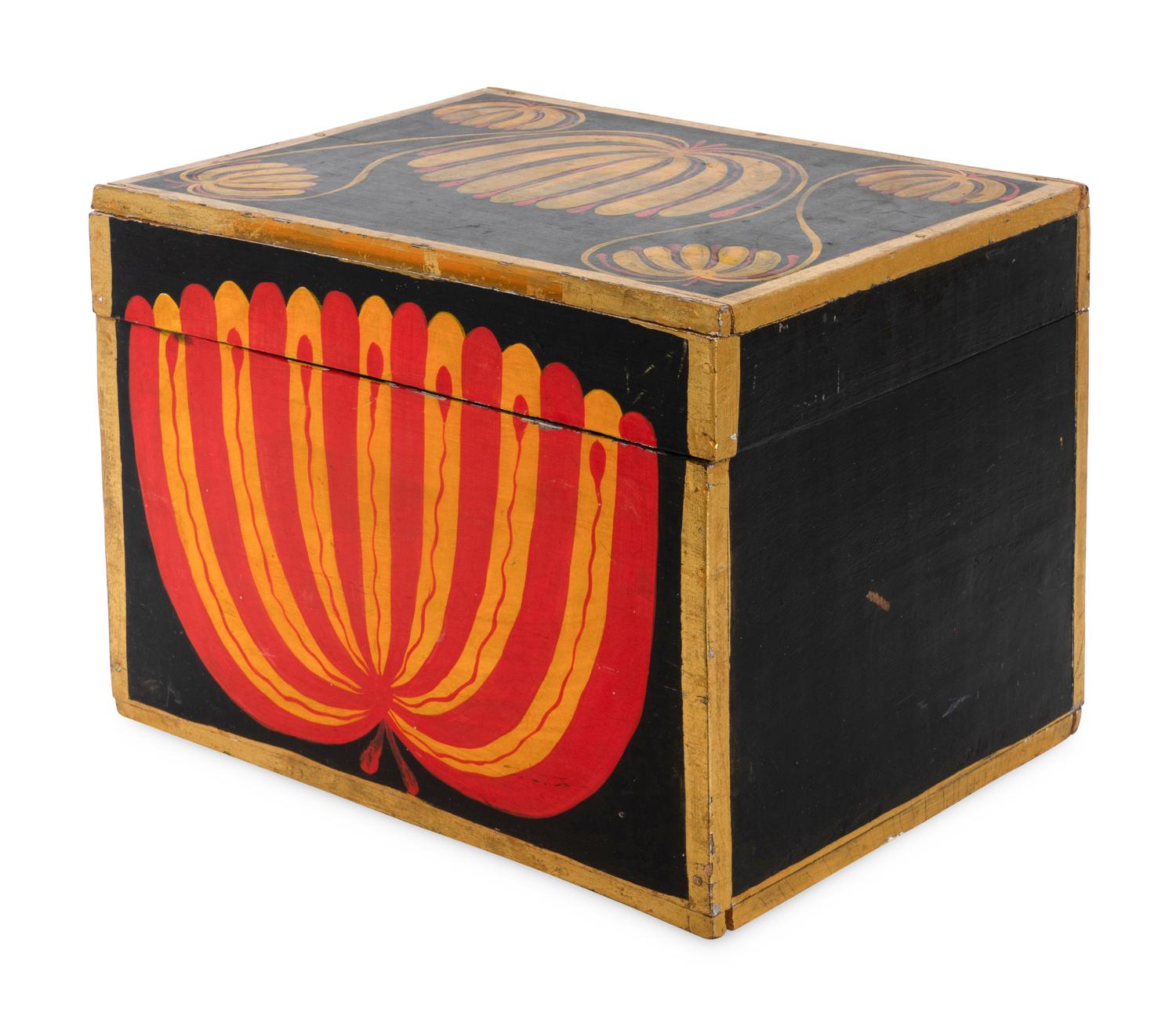 A Classical Paint Decorated and Ebonized Magician's Box