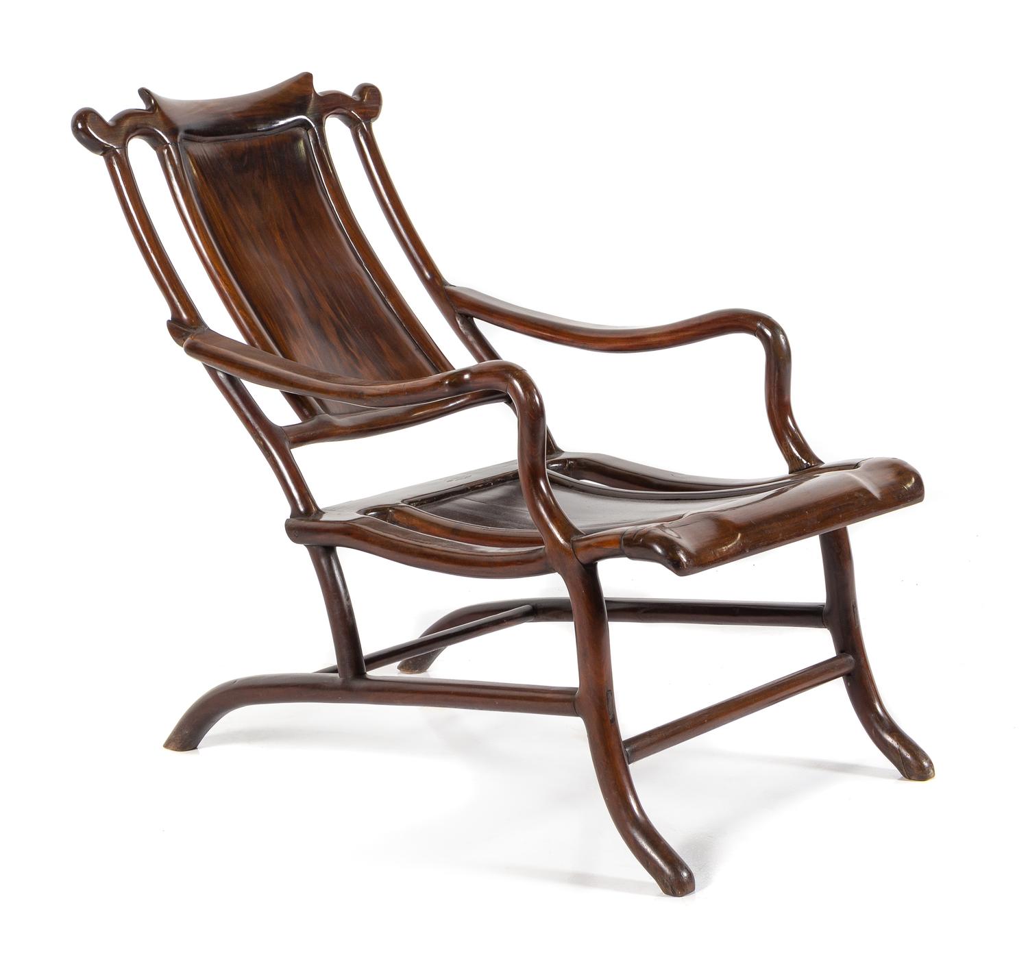 A Hongmu Lounging Chair Height 32 5/8 x width 22 x depth 33 1/2 inches. — 20TH CENTURY