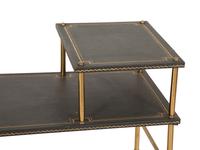 A Pair of Brass and Leather Two-Tier Side Tables