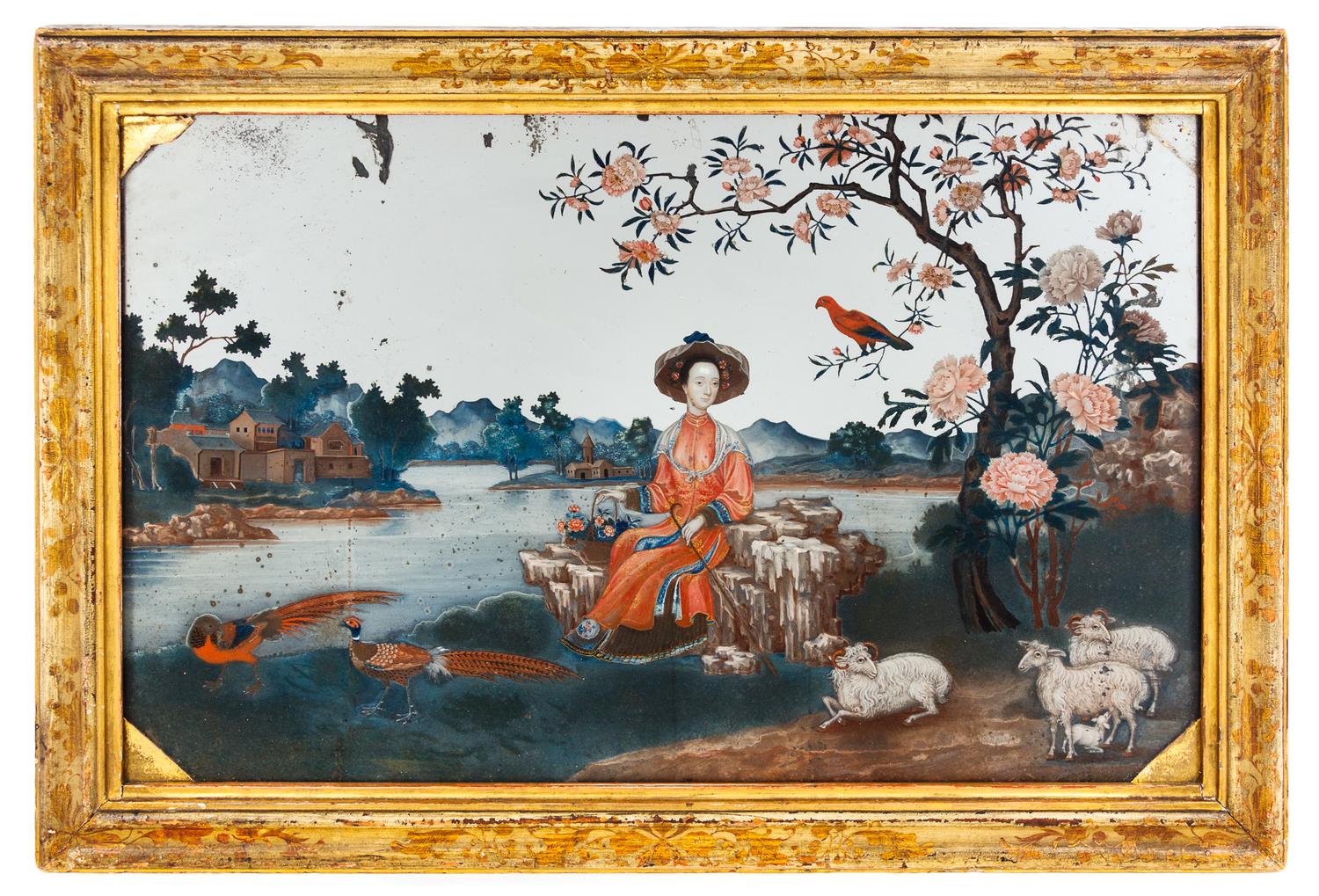A Chinese Export Reverse Painted Glass Mirror — QIANLONG PERIOD (1735-1796)
