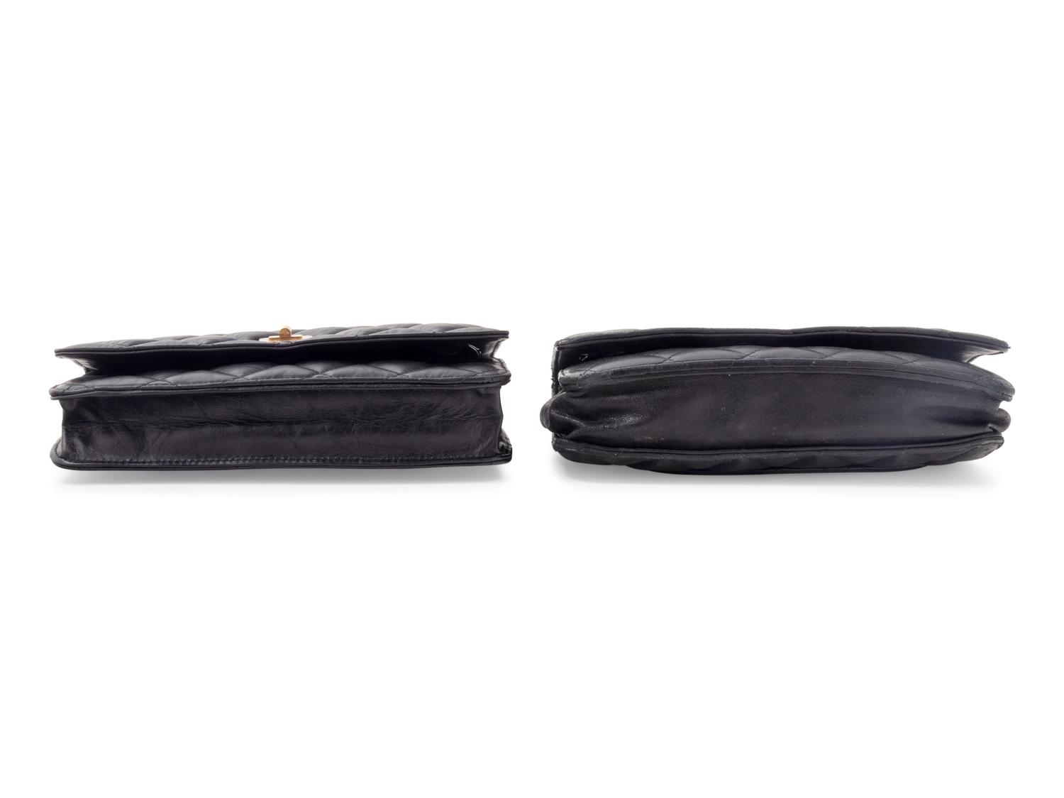 Two Chanel Black Quilted Leather Wallet Bags, 2006-2009