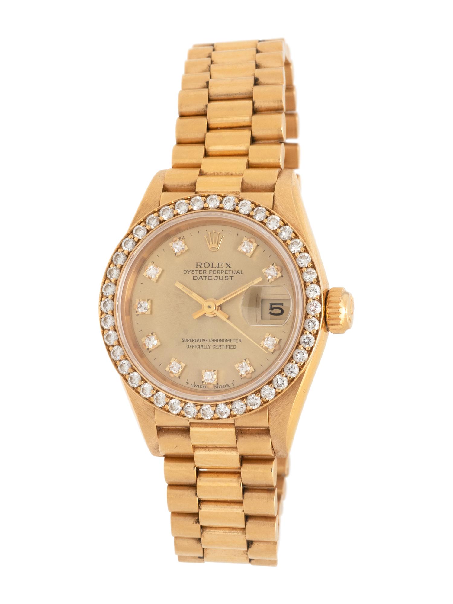 ROLEX, REF. 69138 18K YELLOW GOLD AND FACTORY DIAMOND 'LADY-DATEJUST' WATCH WITH PRESIDENT BRACELET, BOX & PAPERS