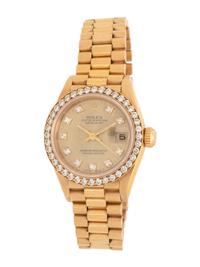 ROLEX, REF. 69138 18K YELLOW GOLD AND FACTORY DIAMOND 'LADY-DATEJUST' WATCH WITH PRESIDENT BRACELET, BOX & PAPERS