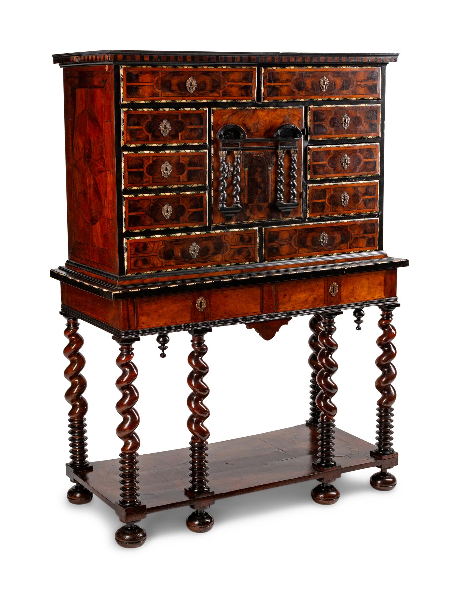 A Dutch Baroque Style Marquetry Cabinet on Stand