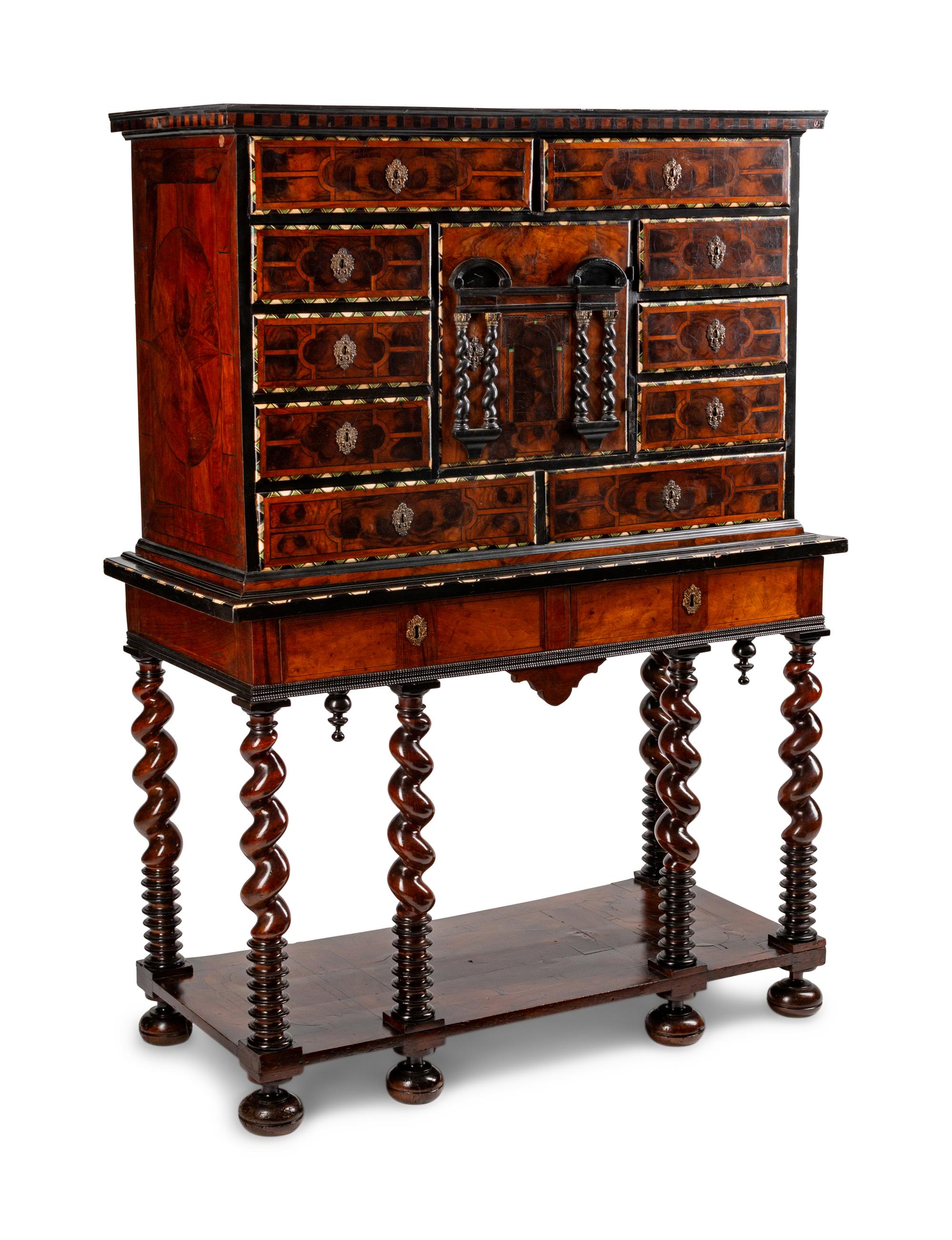 A Dutch Baroque Style Marquetry Cabinet on Stand