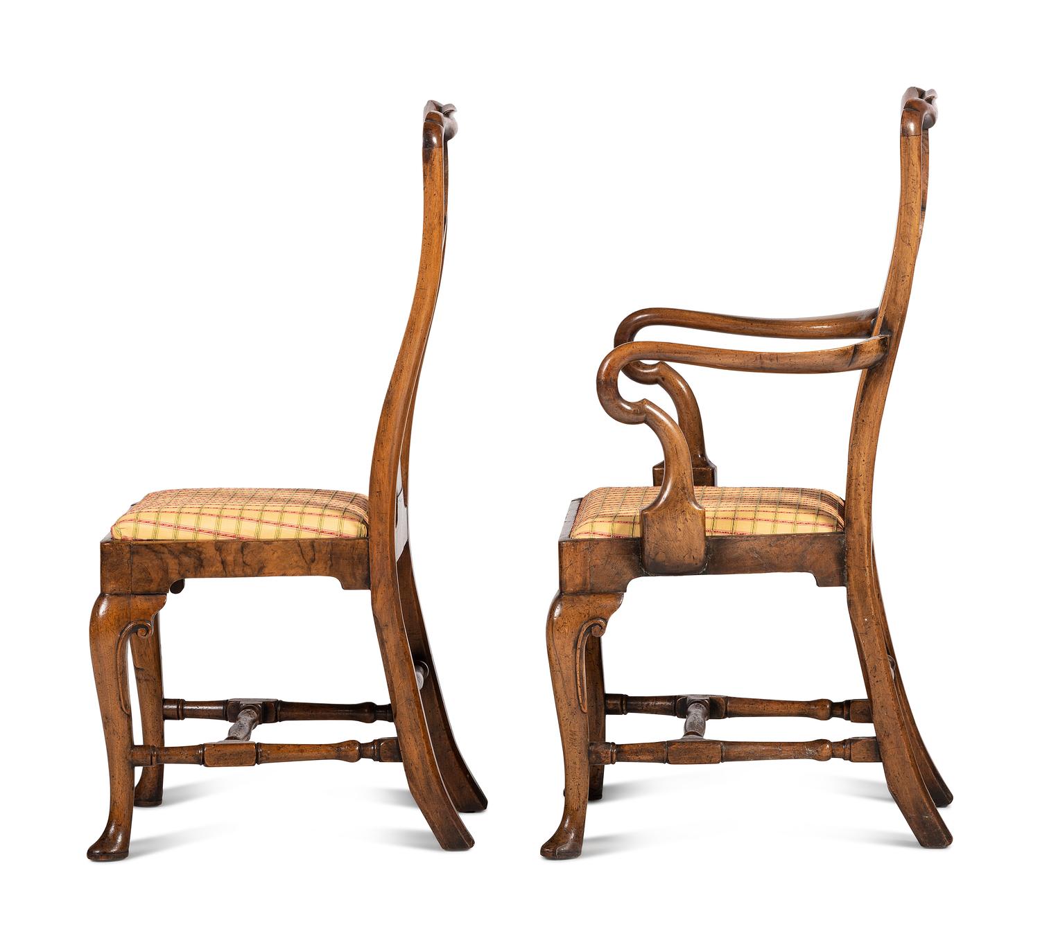A Set of Queen Anne Style Walnut Chairs