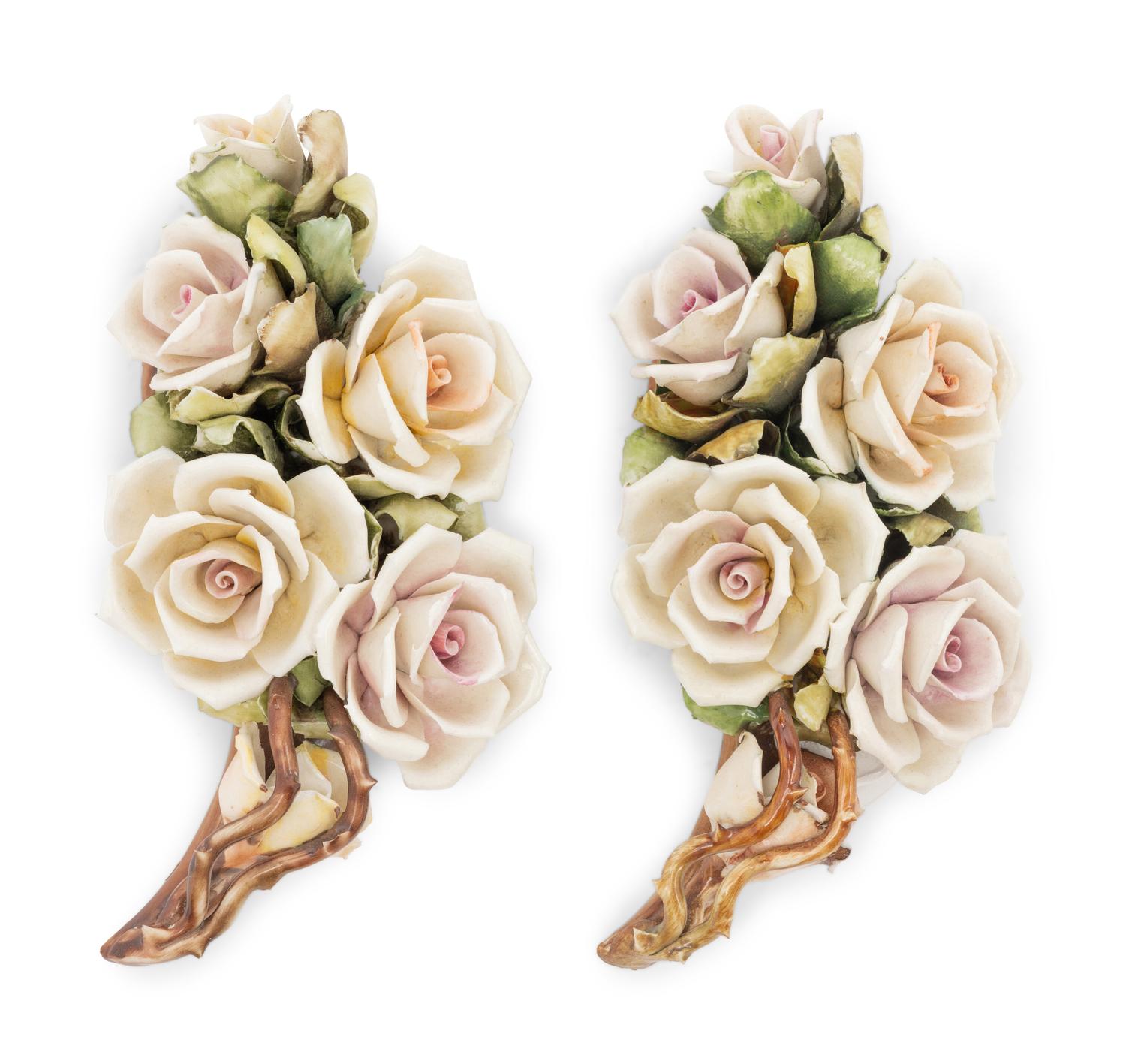 A Pair of Capodimonte Porcelain Roses