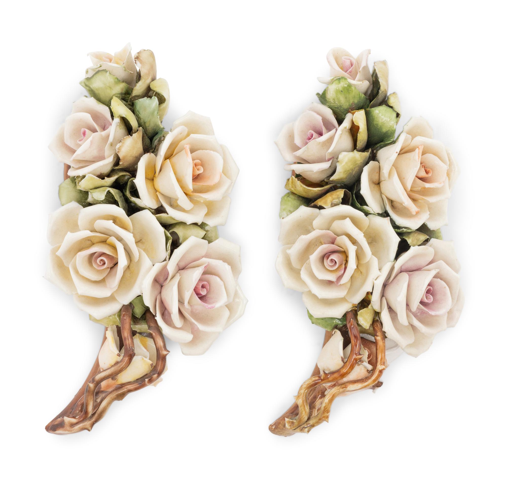 A Pair of Capodimonte Porcelain Roses