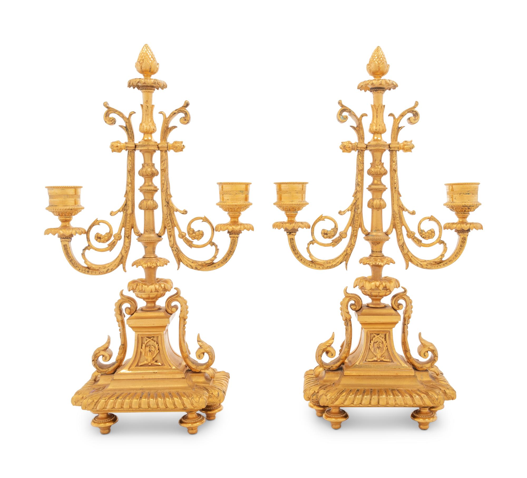 A Pair of French Gilt Bronze Two-Light Candelabra