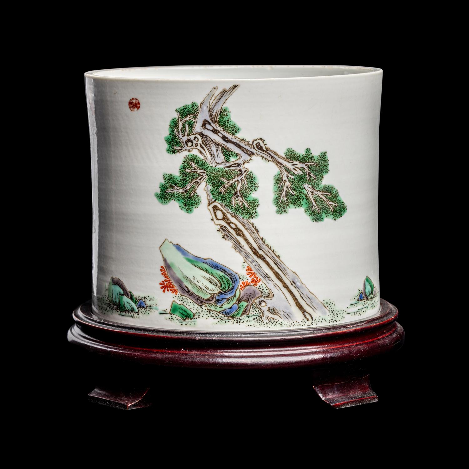 A Chinese Iron Red Porcelain 'Zhongkui' Brushpot, Bitong