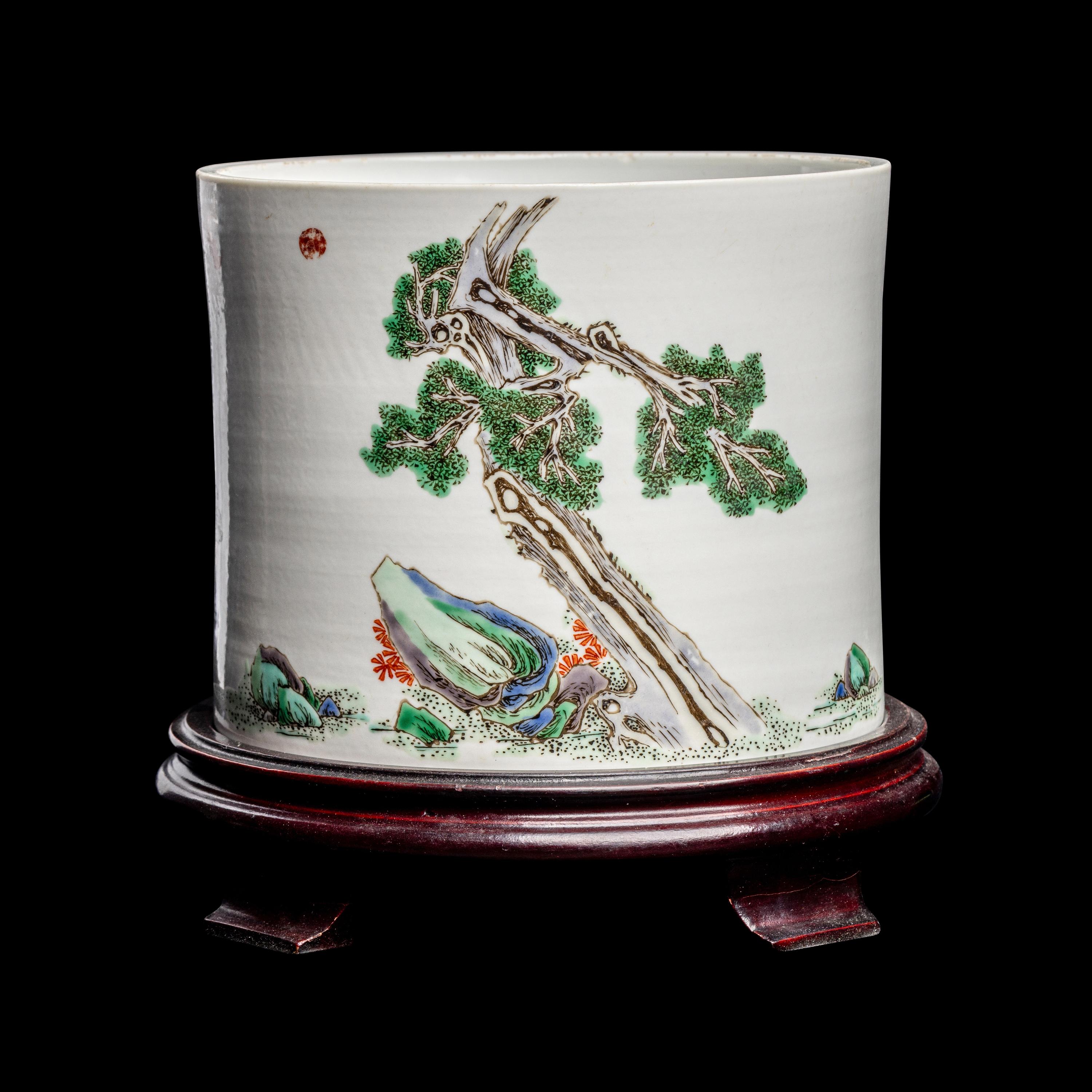 A Chinese Iron Red Porcelain 'Zhongkui' Brushpot, Bitong