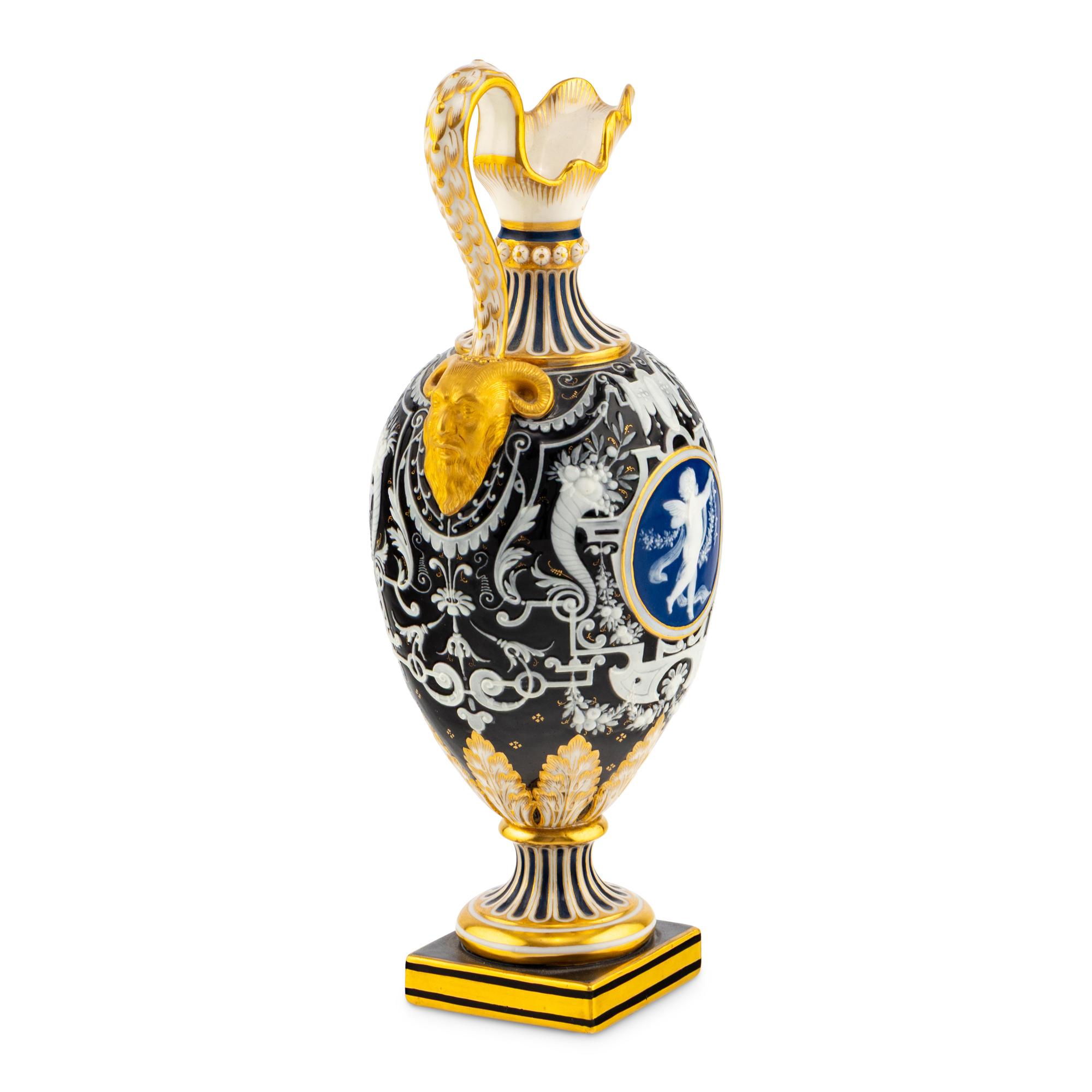 A Minton Pâte-sur-Pâte and Parcel-Gilt Porcelain Ewer