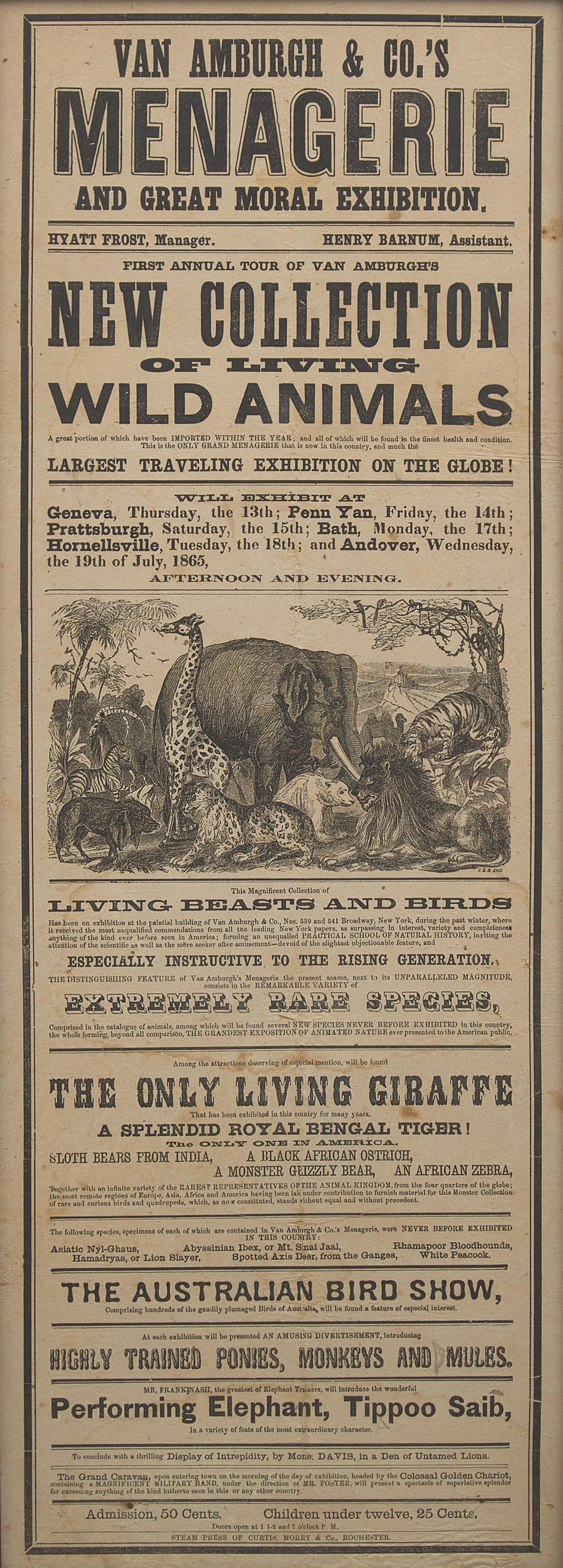 [Circus] [Van Amburgh, Isaac A.] Van Amburgh & Co.'s Menagerie and Great Moral Exhibition