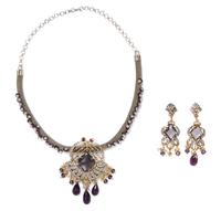 A Silver Mesh Pendant Choker with Earrings, Necklace 17.5" x 3", earrings 2.5" x 1".