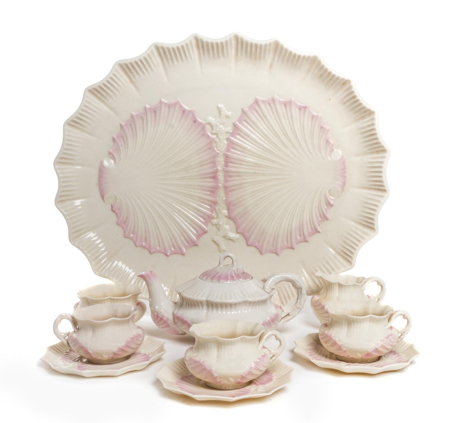 A Belleek Victoria Tea Service, Width of tray 17 inches.