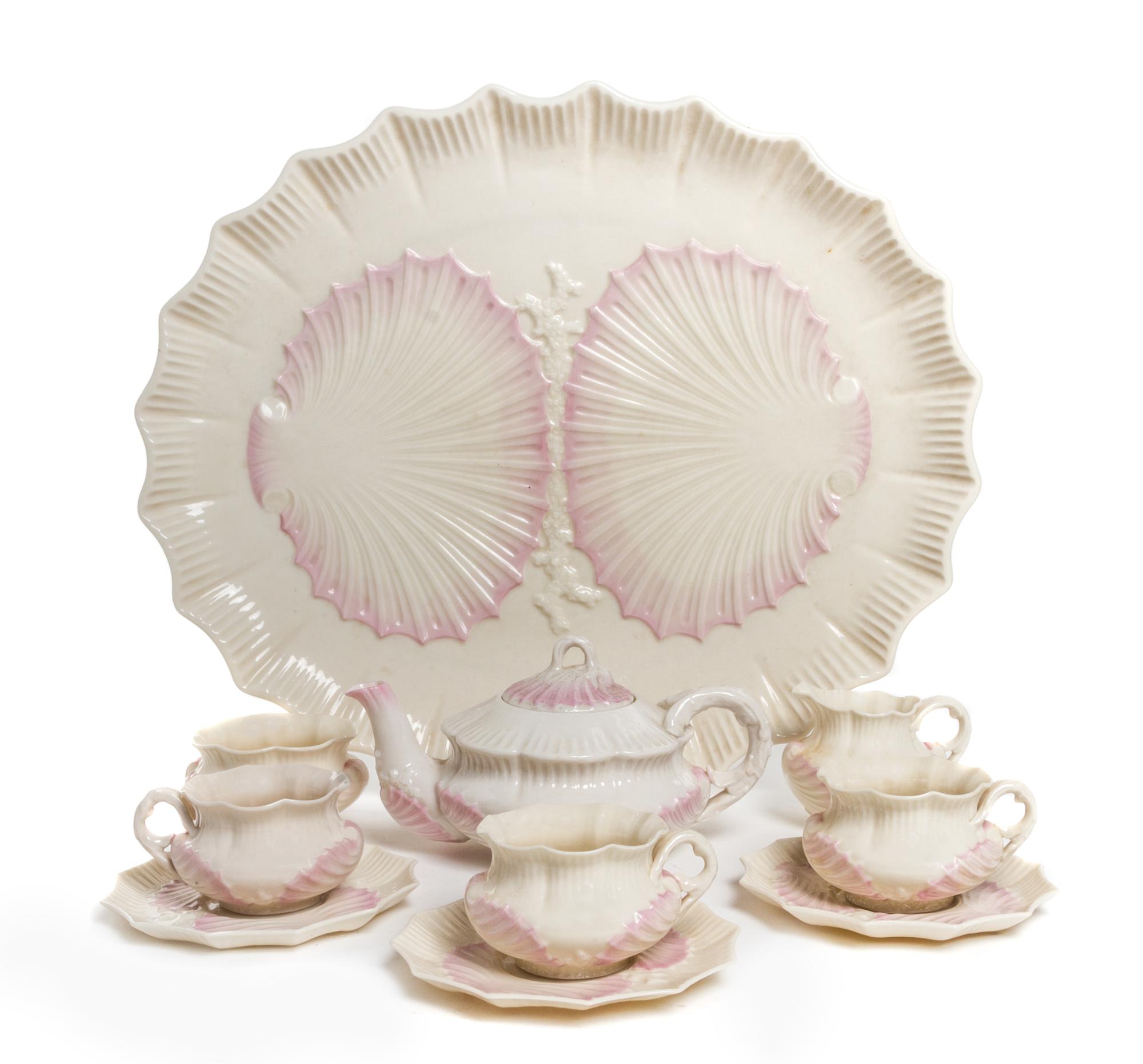 A Belleek Victoria Tea Service, Width of tray 17 inches.