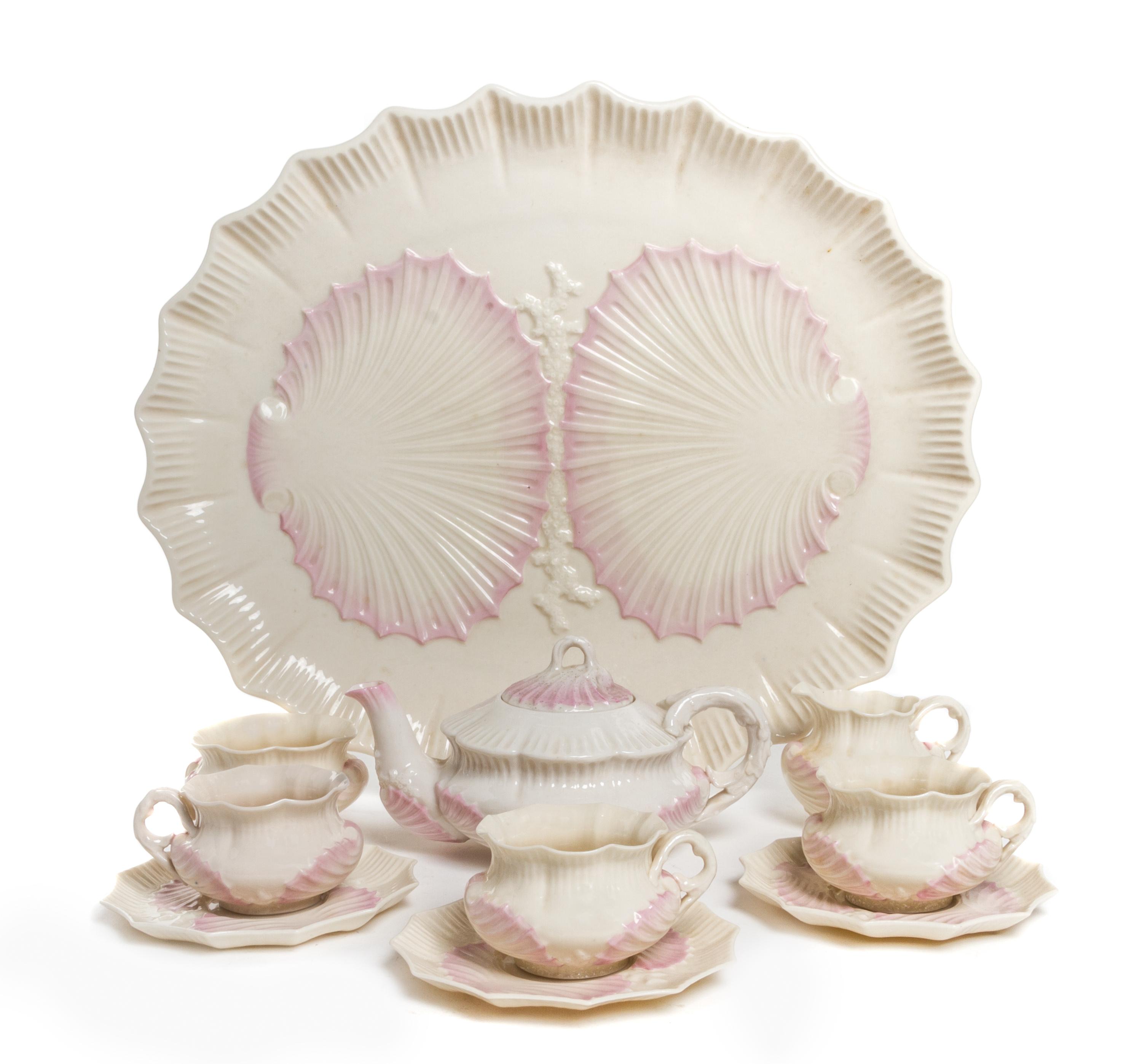 A Belleek Victoria Tea Service, Width of tray 17 inches.