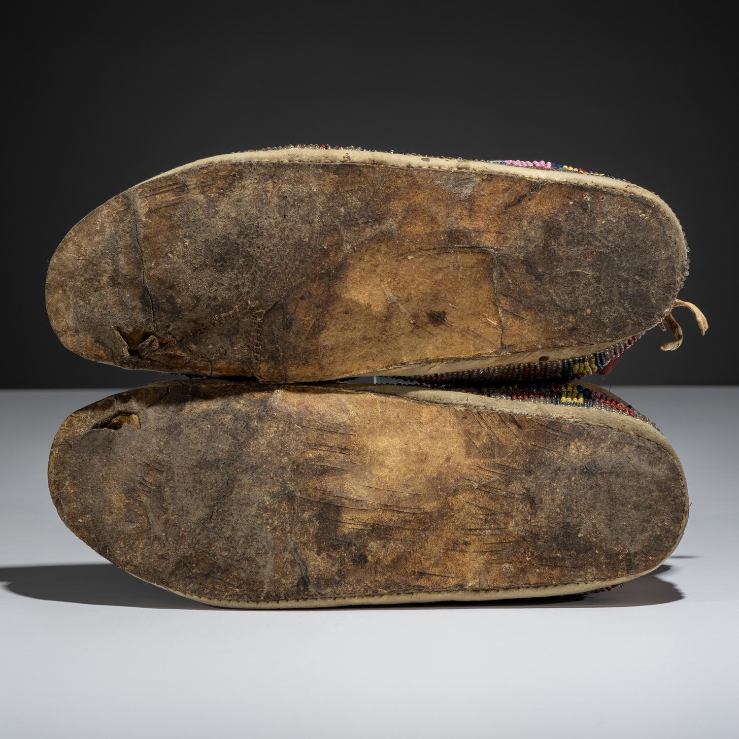Northern Cheyenne / Arapaho Beaded Moccasins, with Recycled Buffalo Parfleche Soles