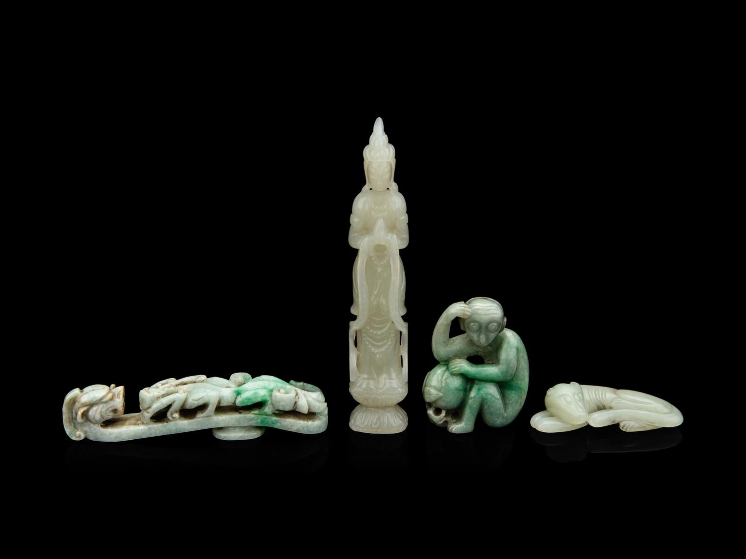 Four Chinese Carved Jade and Jadeite Articles