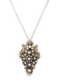 A White Gold, Diamond and Cultured Pearl Pendant/Brooch, 12.40 dwts.