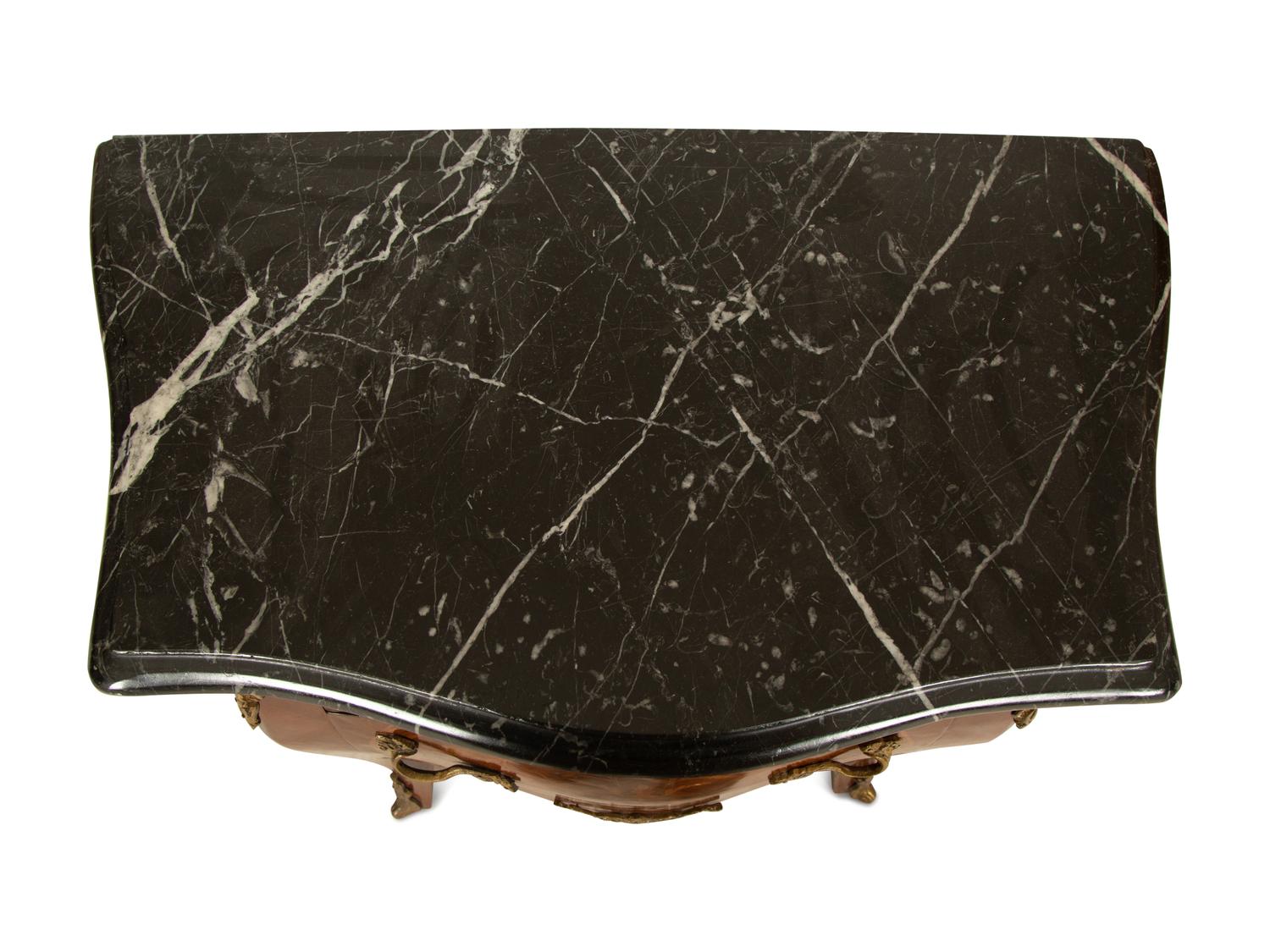 Two French Marble Top Gilt Metal Mounted Side Cabinets