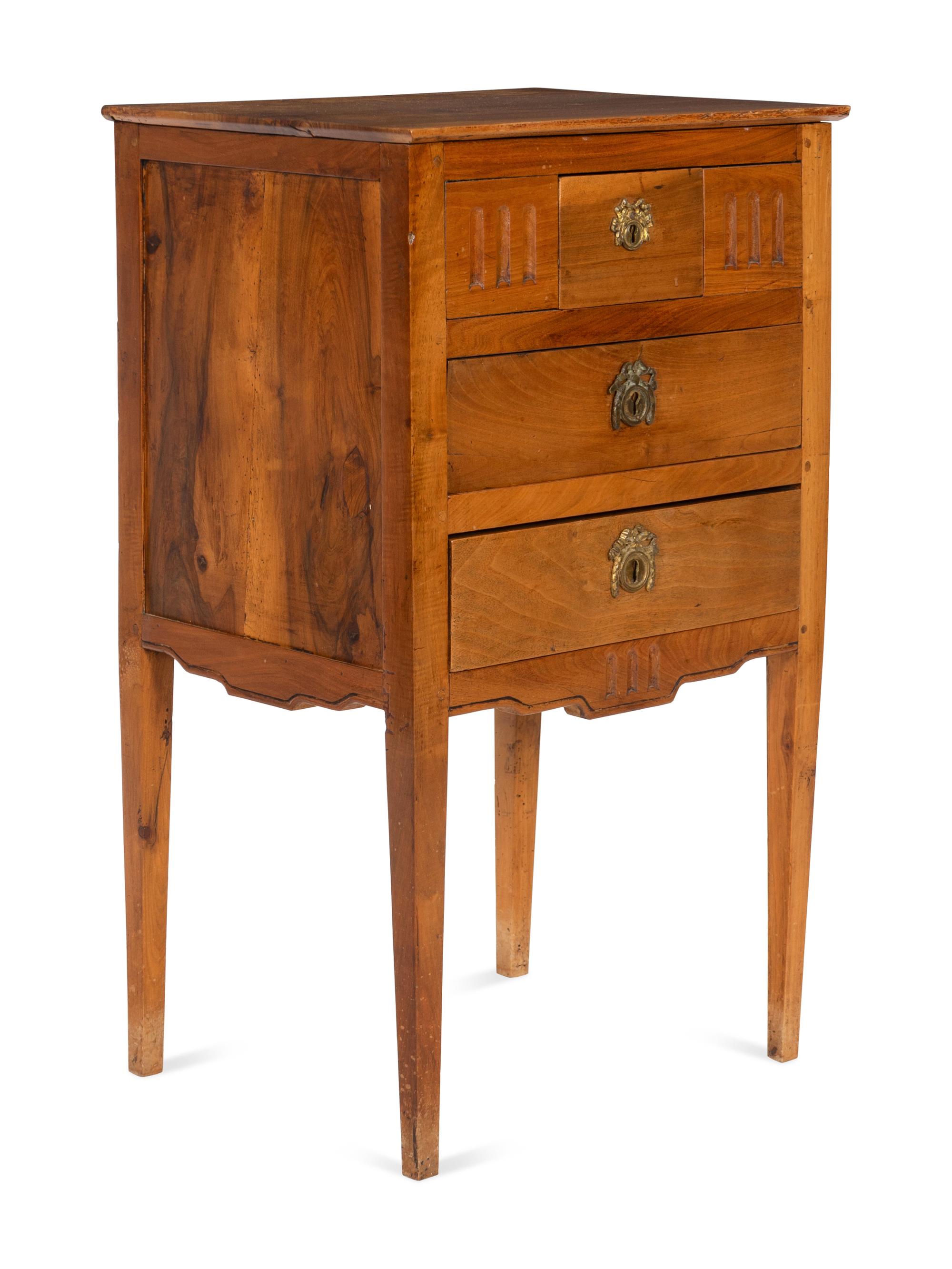 A French Neoclassical Fruitwood Marble-Top Small Commode