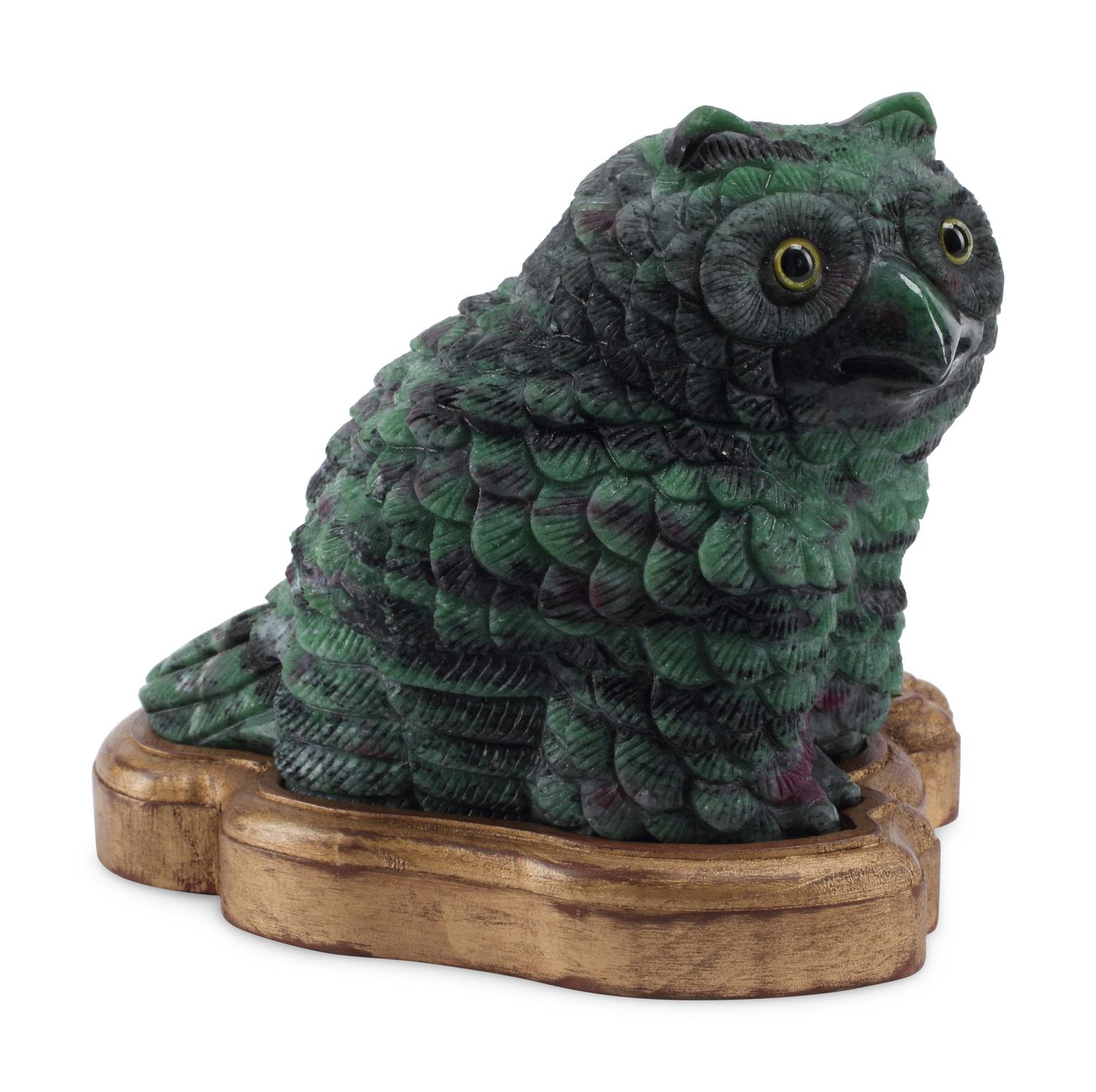 A Continental Carved Ruby Zoisite Model of an Owl