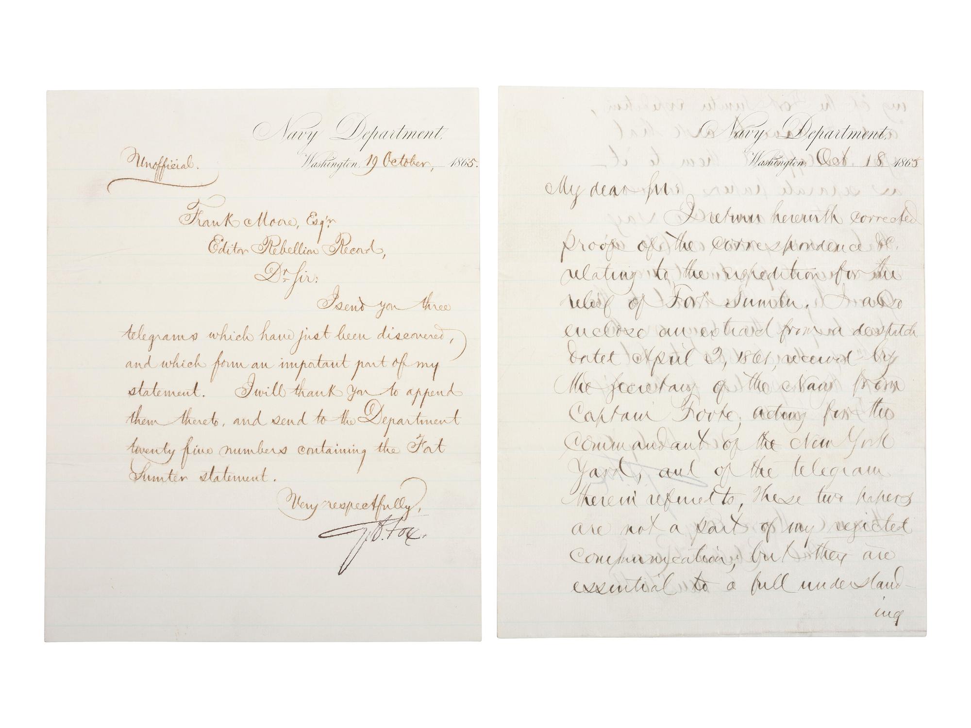 WELLES, Gideon (1802-1878). Letters and document associated with Welles, and other naval commanders.