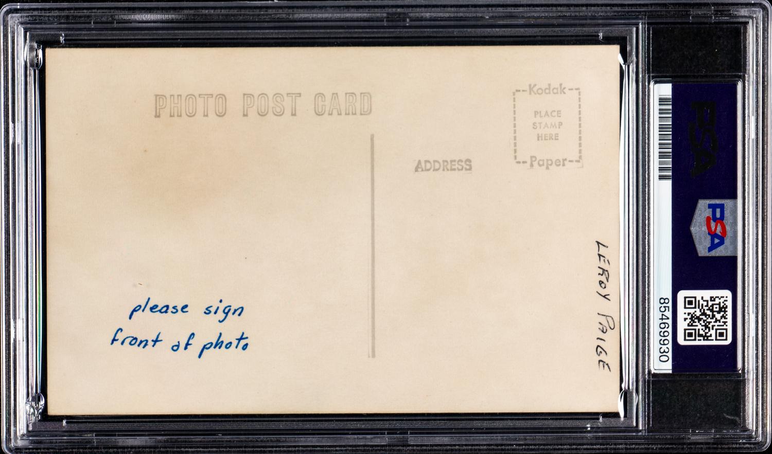 A Satchel Paige Signed Autograph Vintage Cleveland Indians Postcard (PSA ENCAPSULATED)