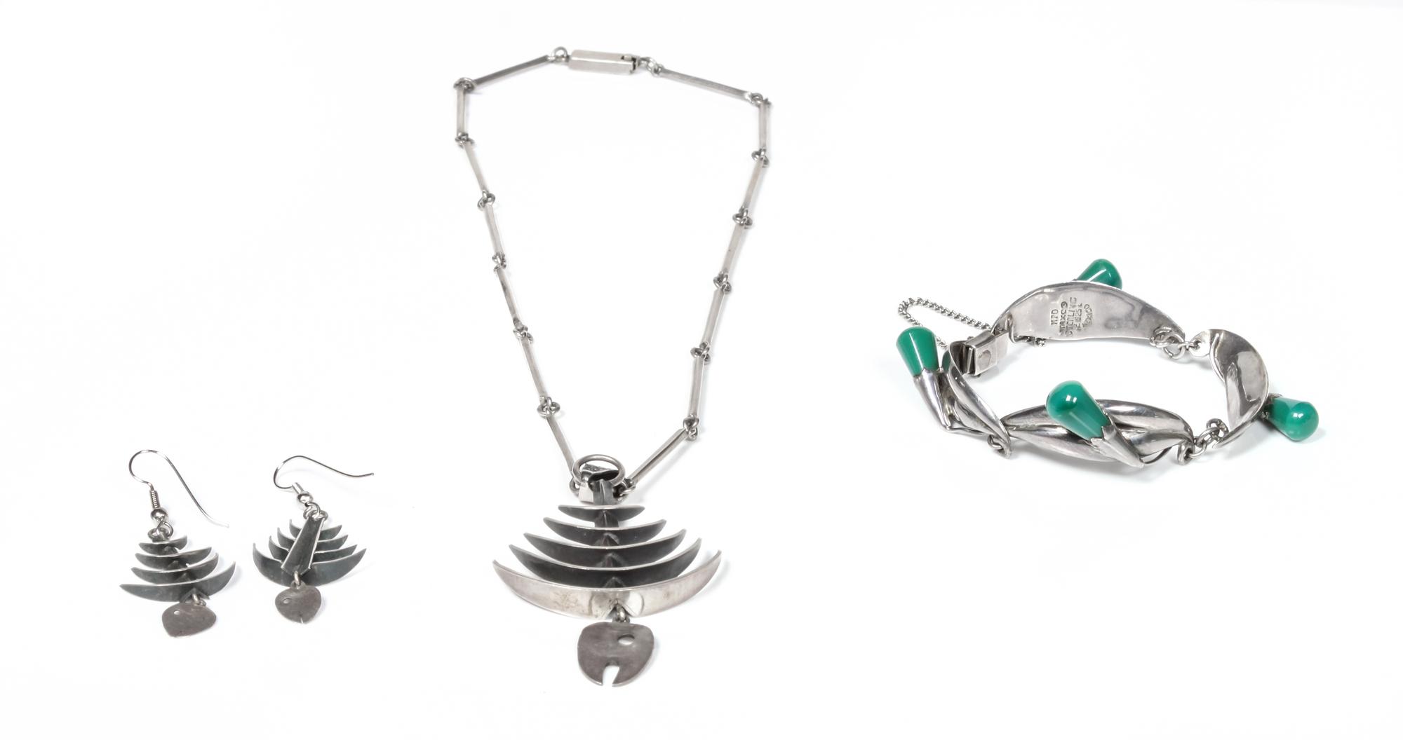 Mexican Silver Necklace and Earring Demi Parure Length of necklace 16 inches