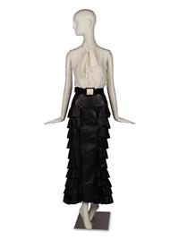 Chanel Black Leather Skirt, Ivory Top, and Belt