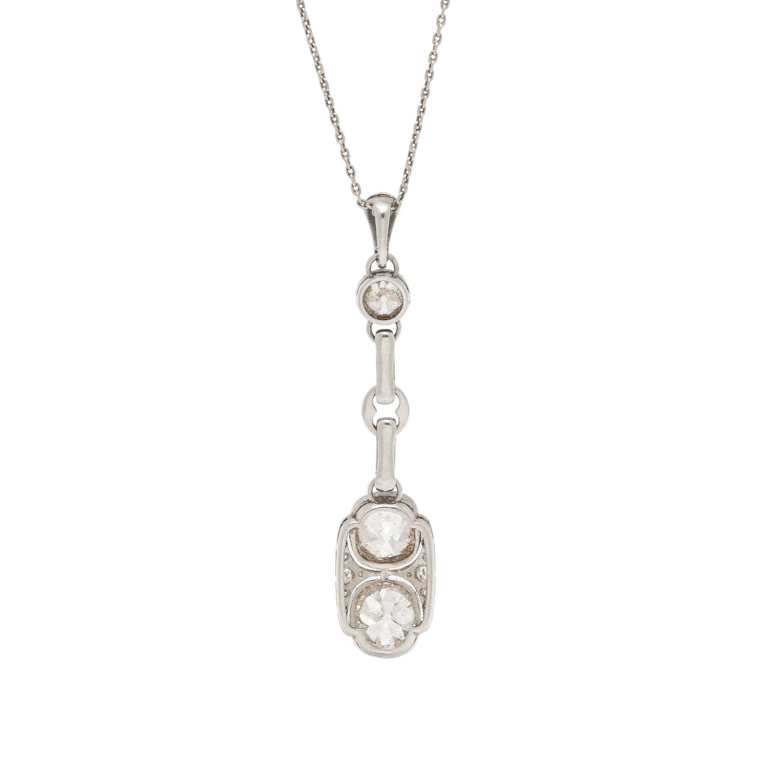 Antique, Twin Diamond and Platinum Pendant Necklace