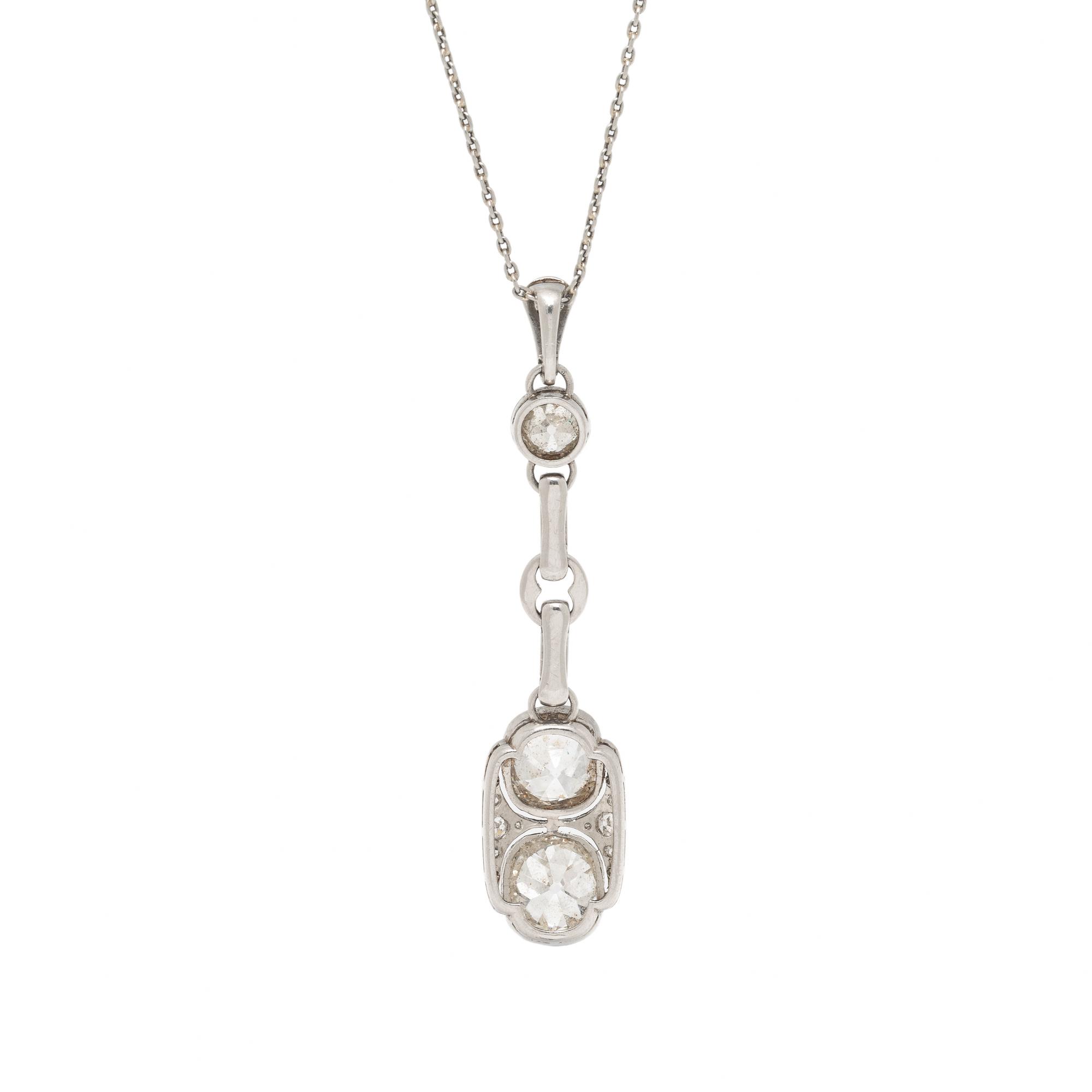 Antique, Twin Diamond and Platinum Pendant Necklace
