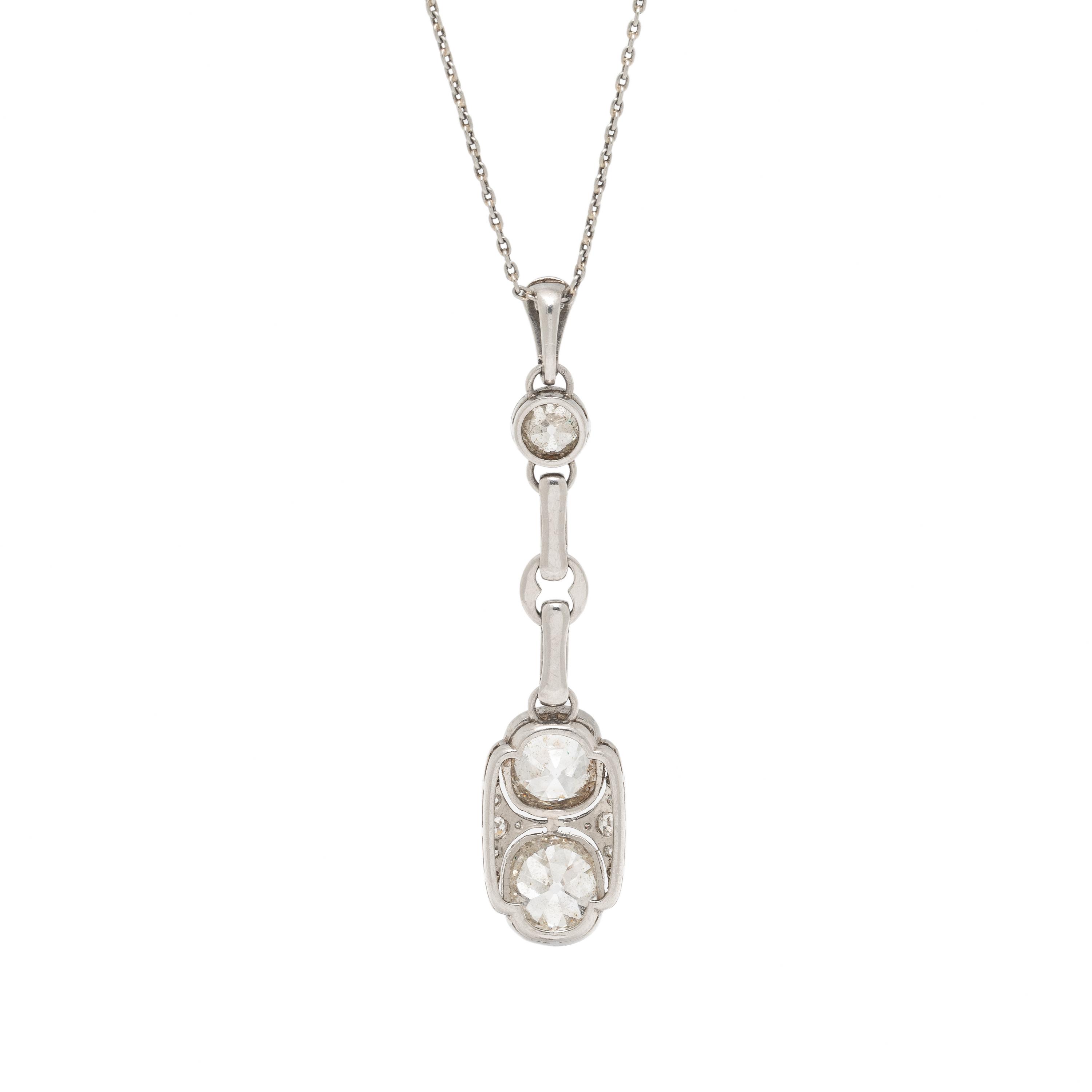 Antique, Twin Diamond and Platinum Pendant Necklace