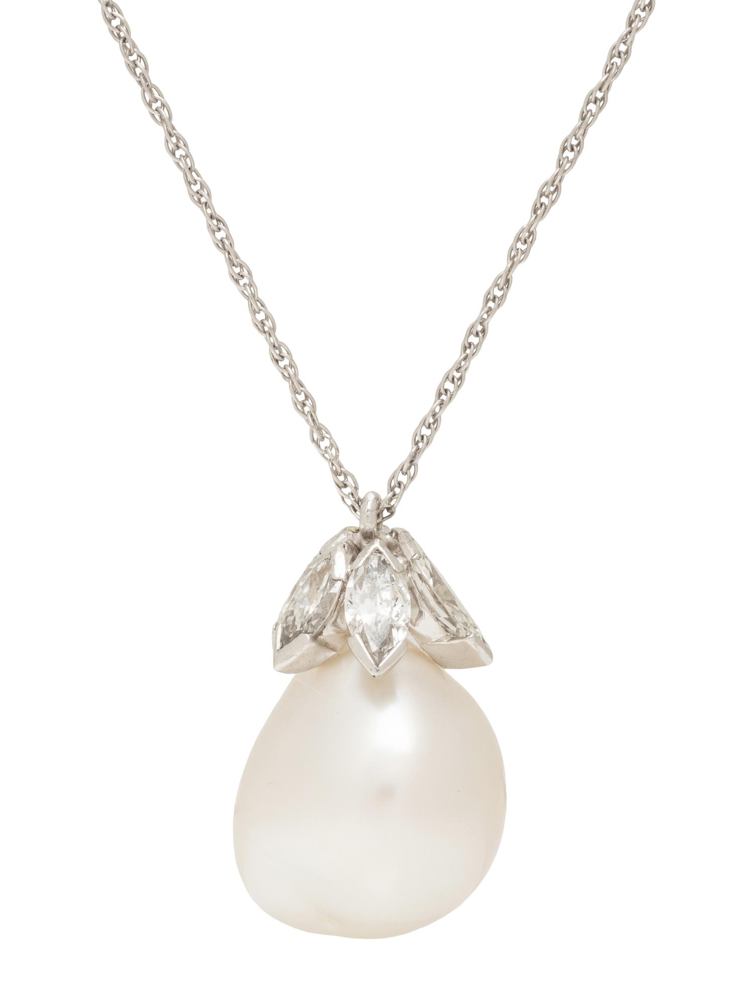 CULTURED BAROQUE SOUTH SEA PEARL AND DIAMOND PENDANT NECKLACE