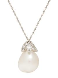 CULTURED BAROQUE SOUTH SEA PEARL AND DIAMOND PENDANT NECKLACE